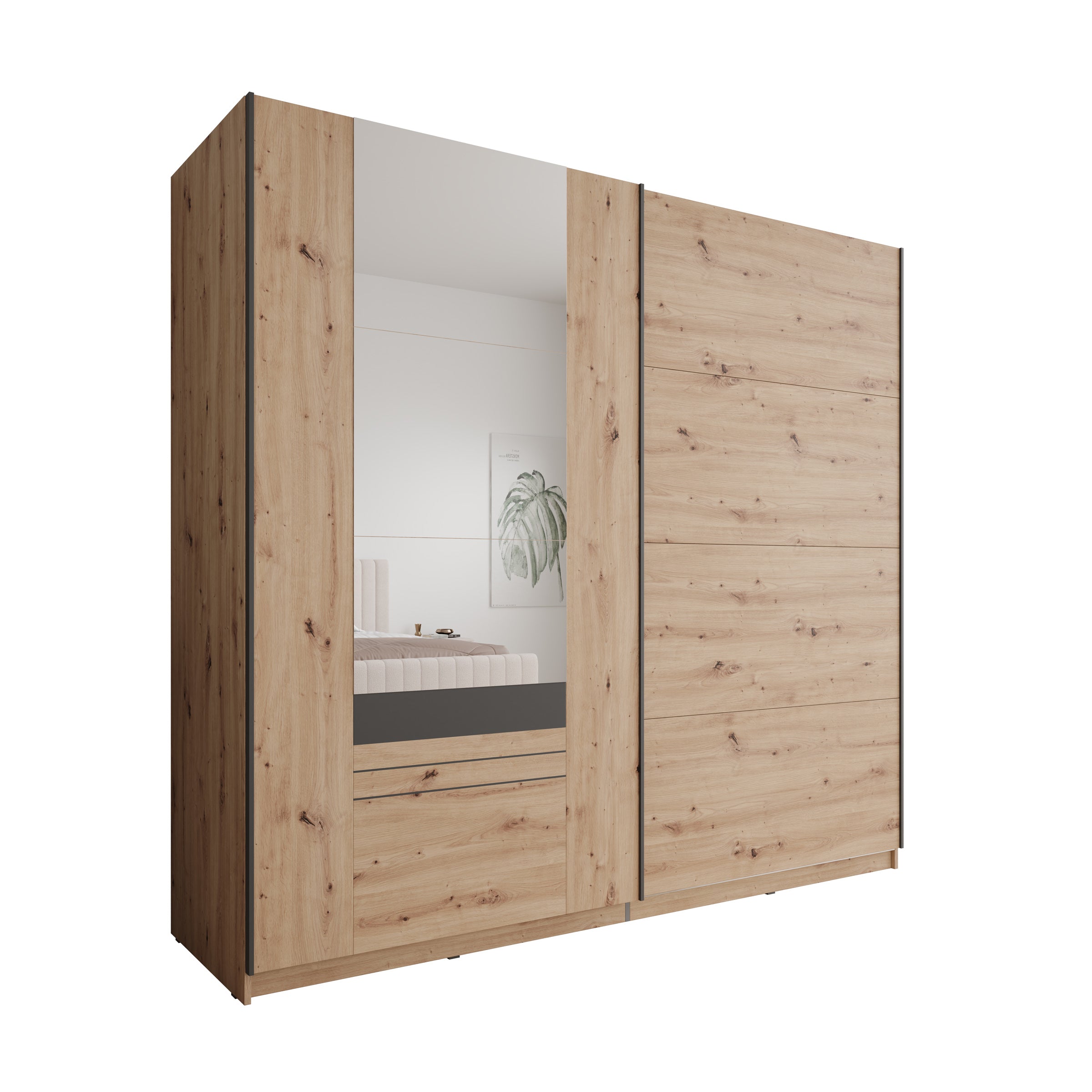 Basmira - Kledingkast met schuifdeuren - Eikenpatroon - 220x62x205 cm