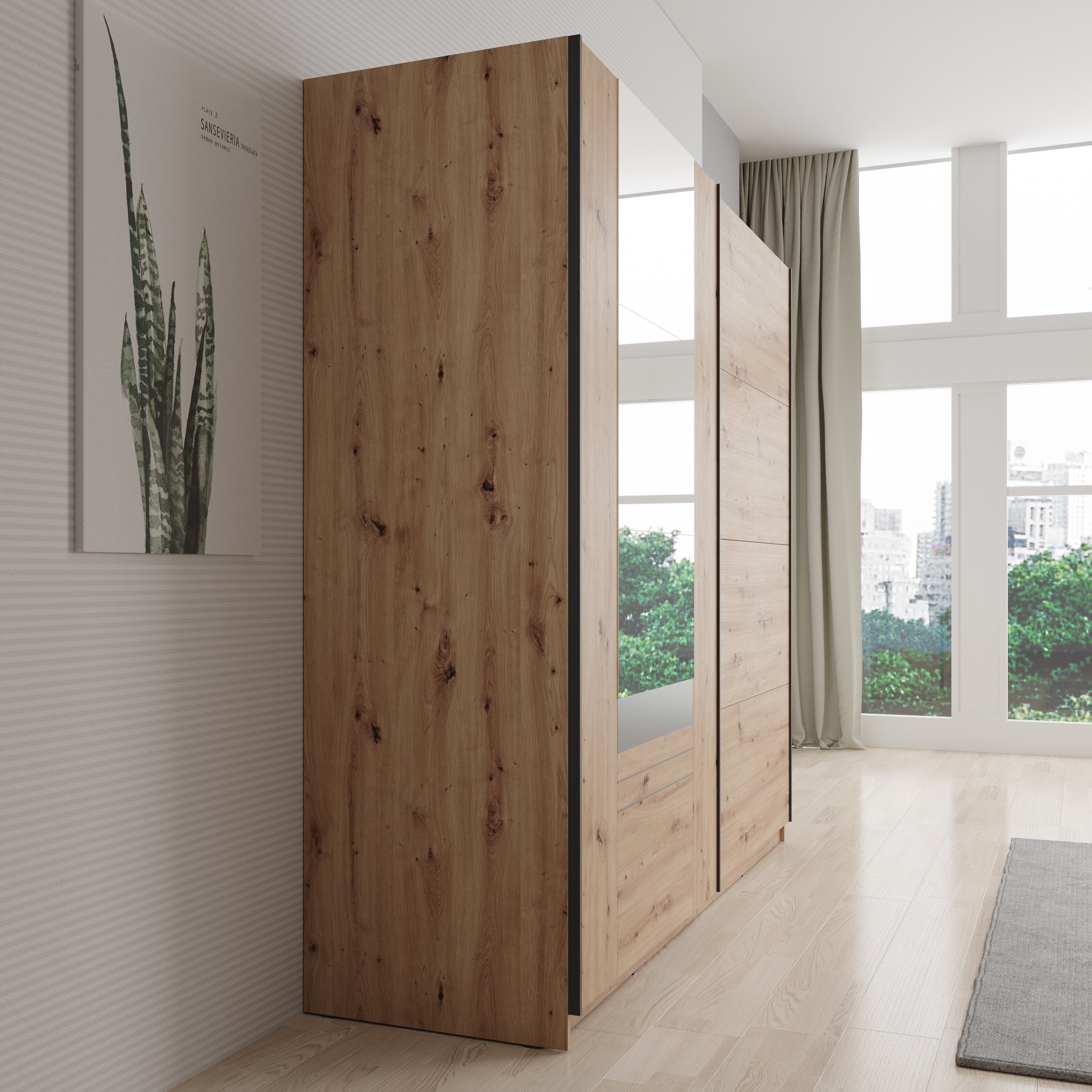 Basmira - Kledingkast met schuifdeuren - Eikenpatroon - 220x62x205 cm