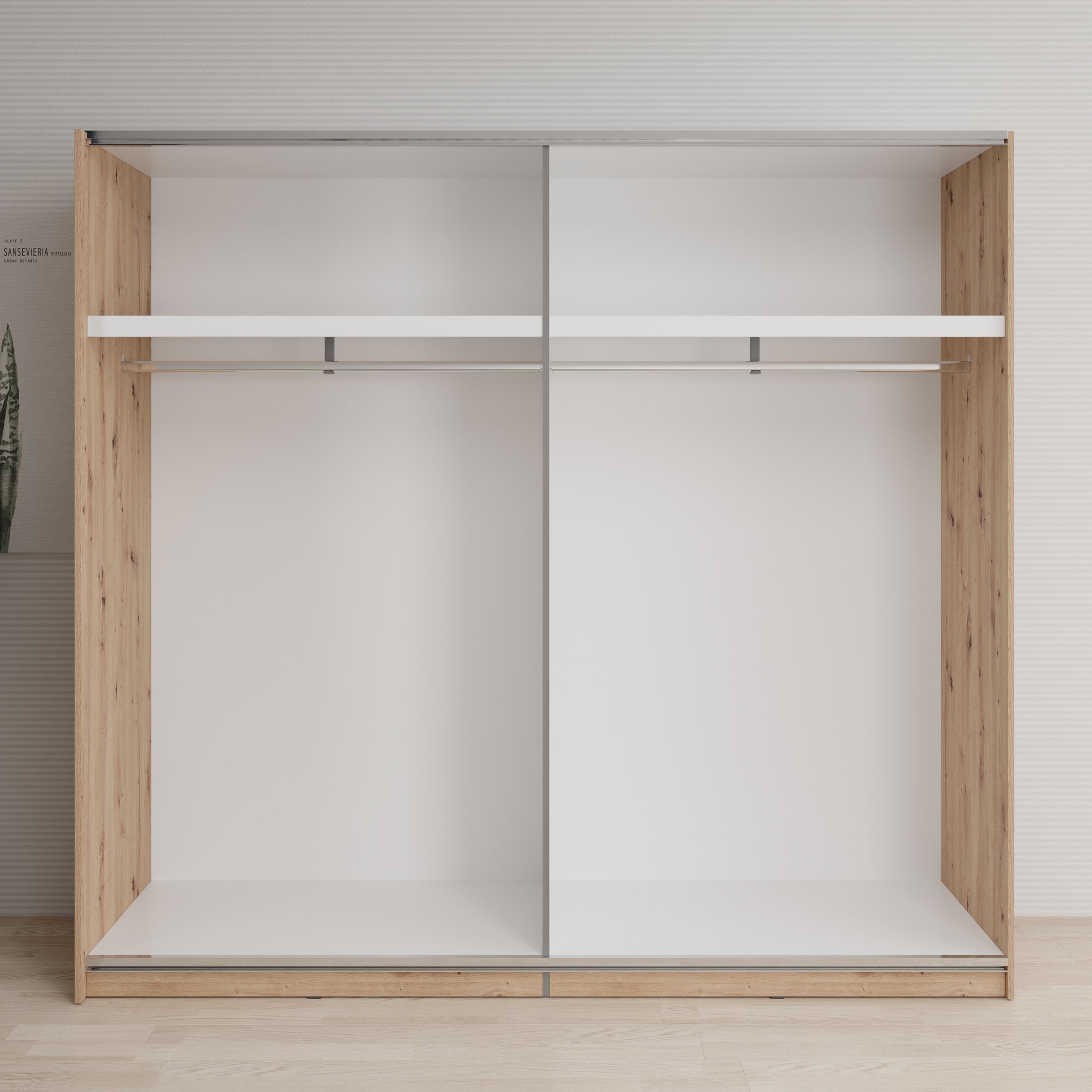 Basmira - Kledingkast met schuifdeuren - Eikenpatroon - 220x62x205 cm