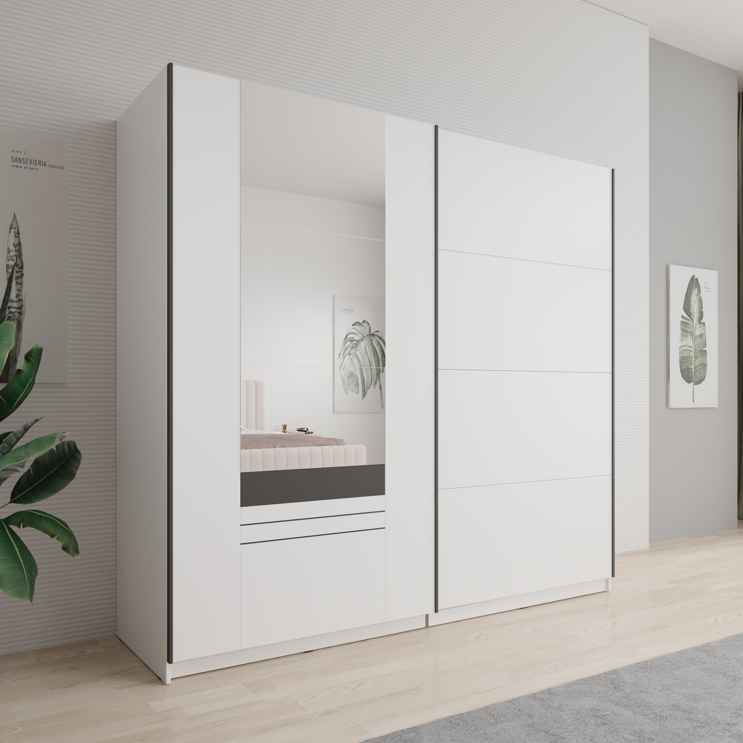 Basmira - Kledingkast met schuifdeuren - Wit - 220x62x205 cm