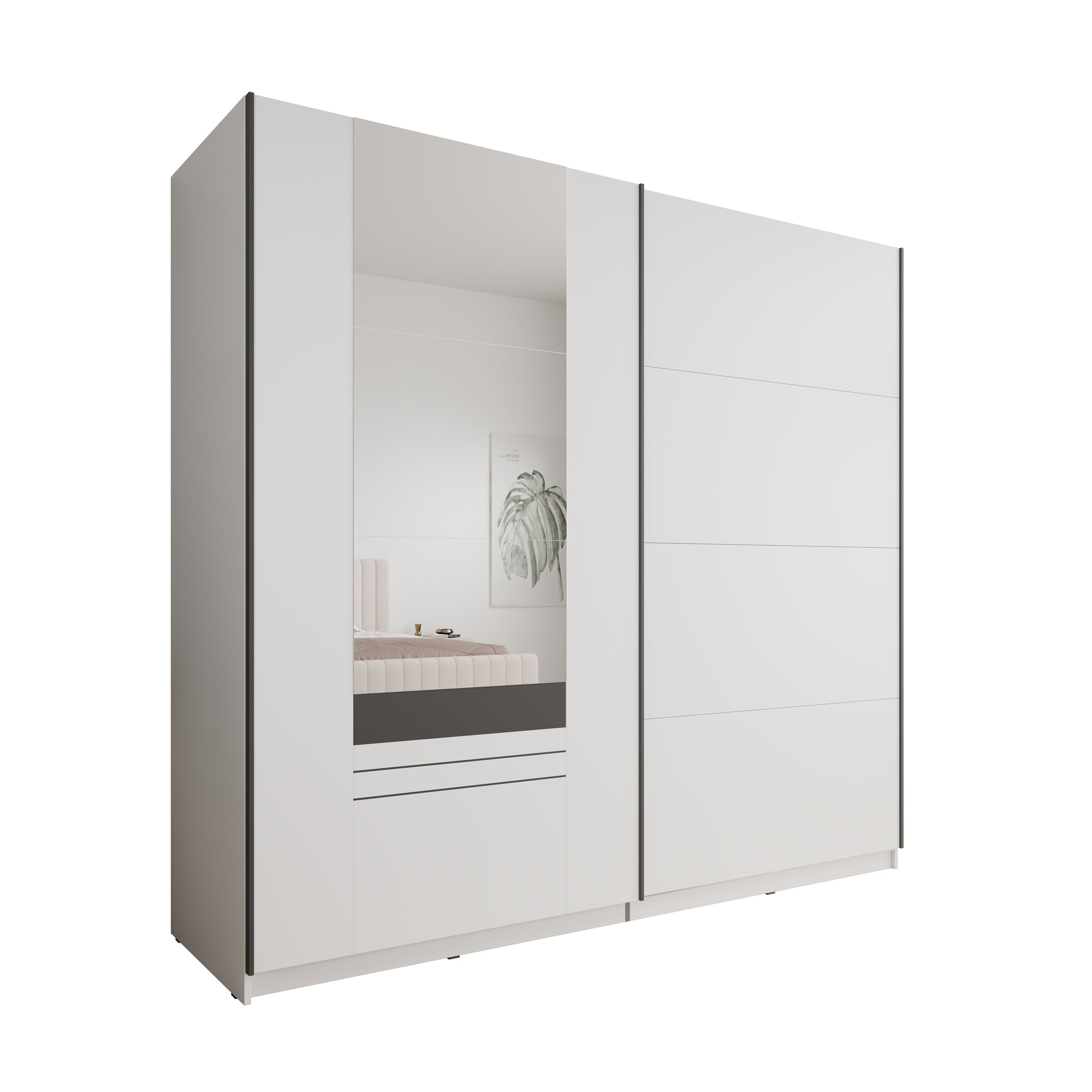 Basmira - Kledingkast met schuifdeuren - Wit - 220x62x205 cm