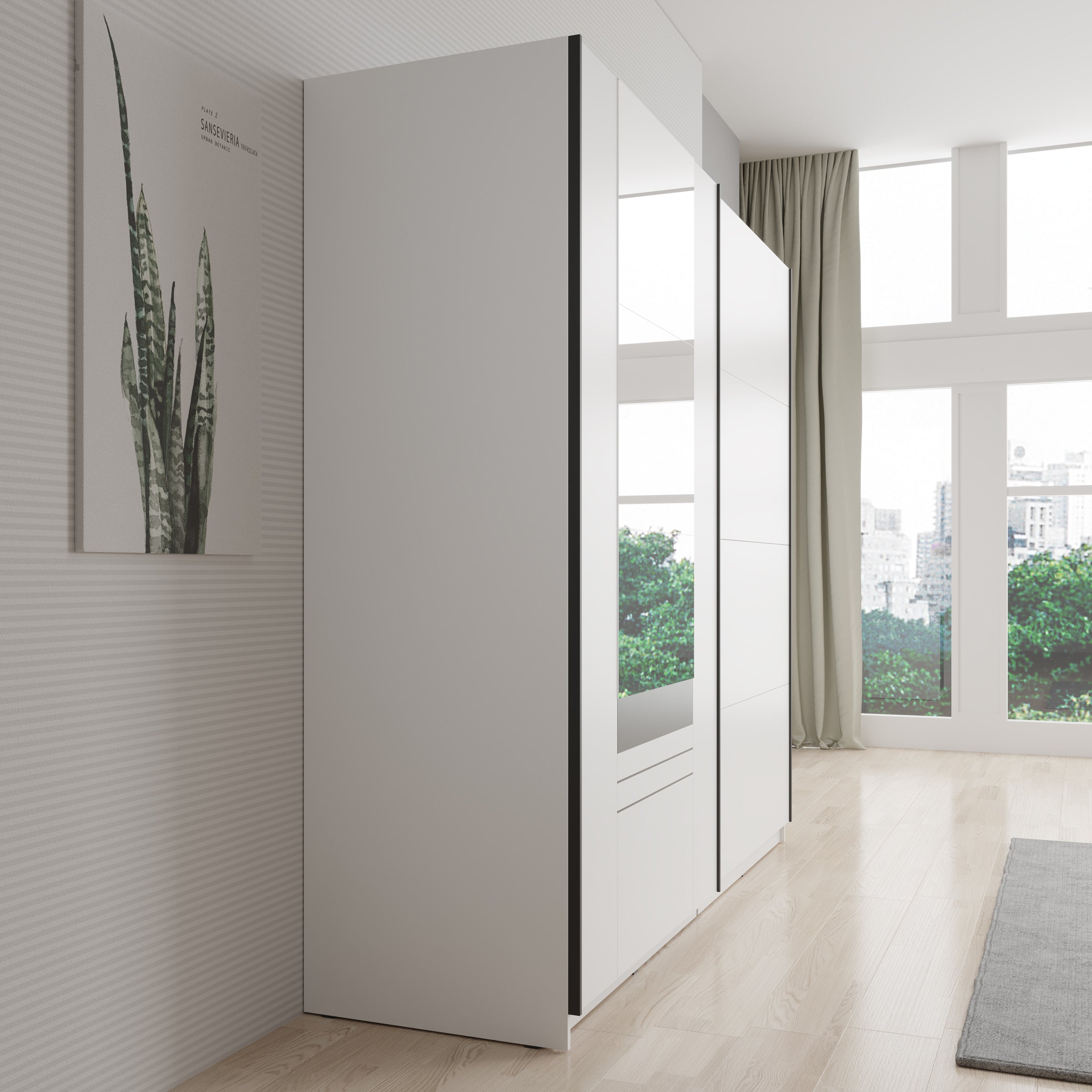 Basmira - Kledingkast met schuifdeuren - Wit - 220x62x205 cm