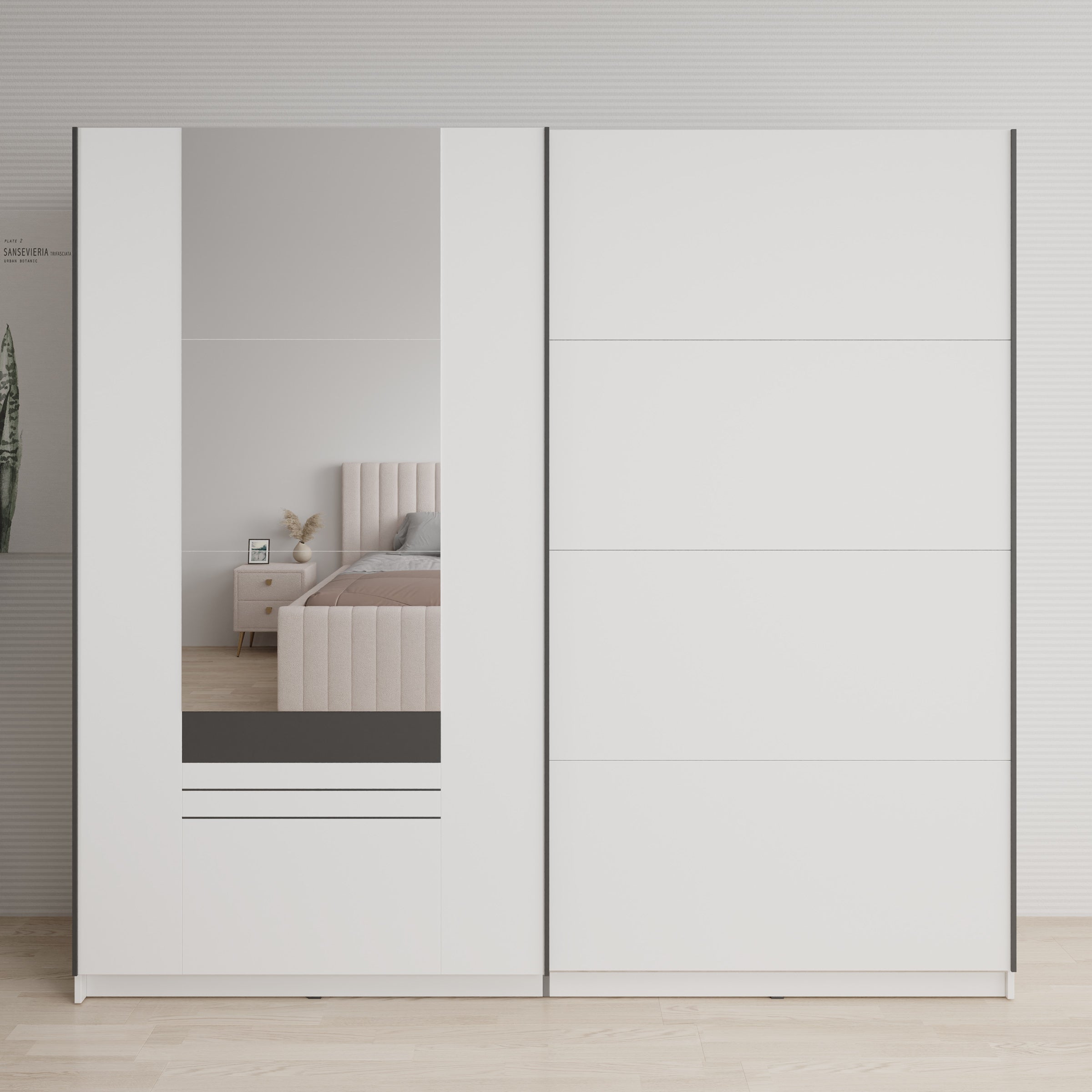 Basmira - Kledingkast met schuifdeuren - Wit - 220x62x205 cm