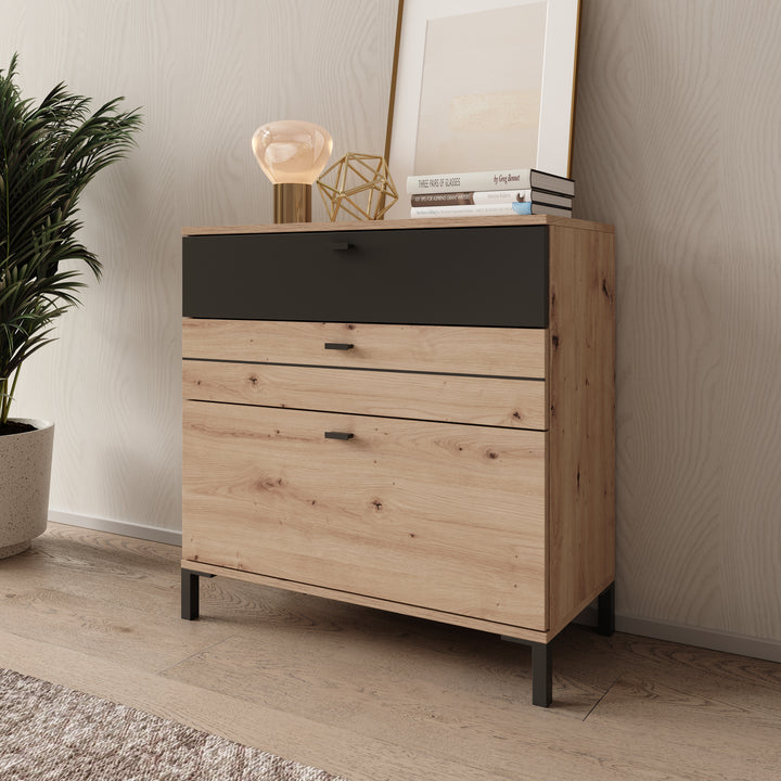 Basmira - Ladekast met 3 lades - Eikenpatroon - 77x35x78 cm