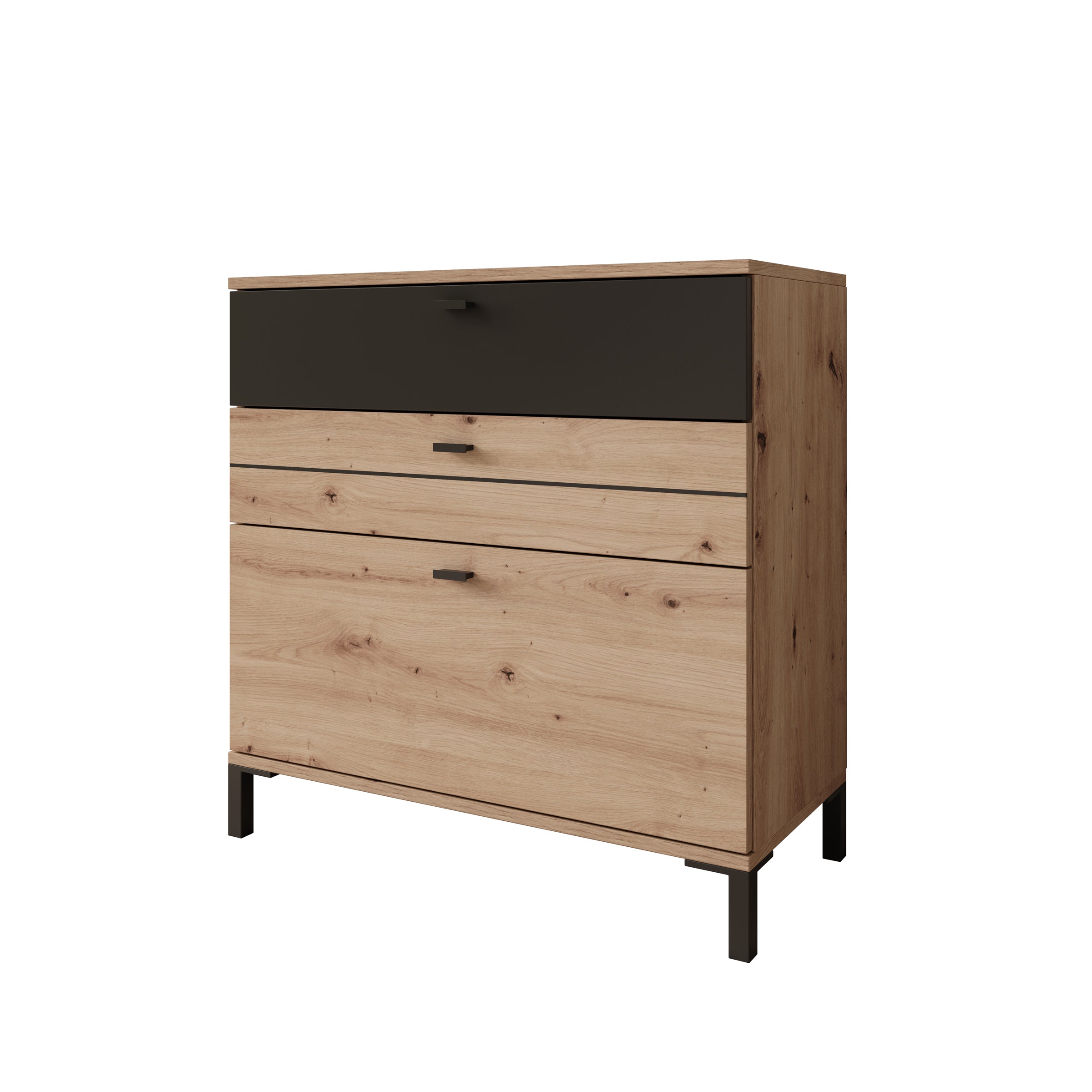 Basmira - Ladekast met 3 lades - Eikenpatroon - 77x35x78 cm