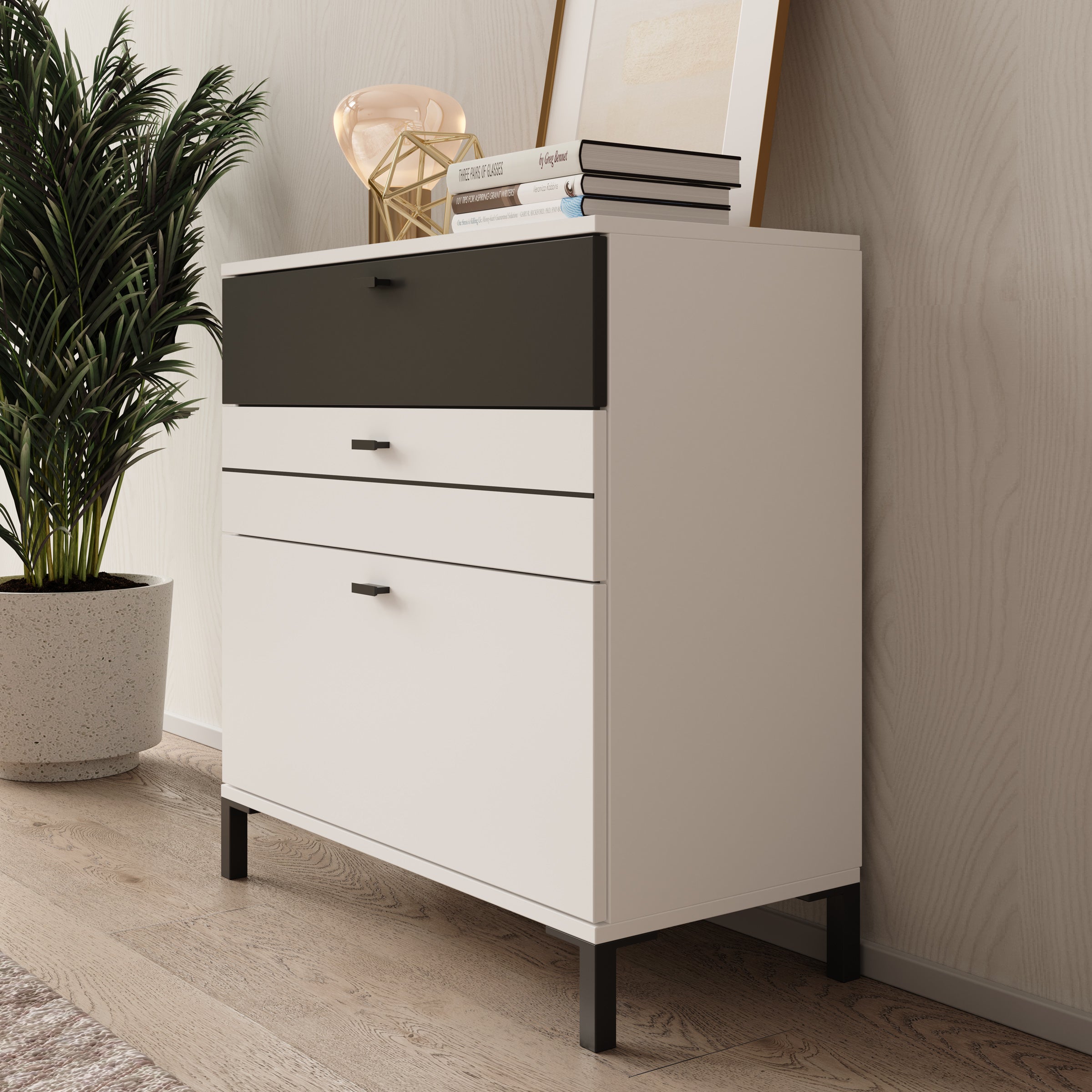 Basmira - Ladekast met 3 lades - Wit - 77x35x78 cm