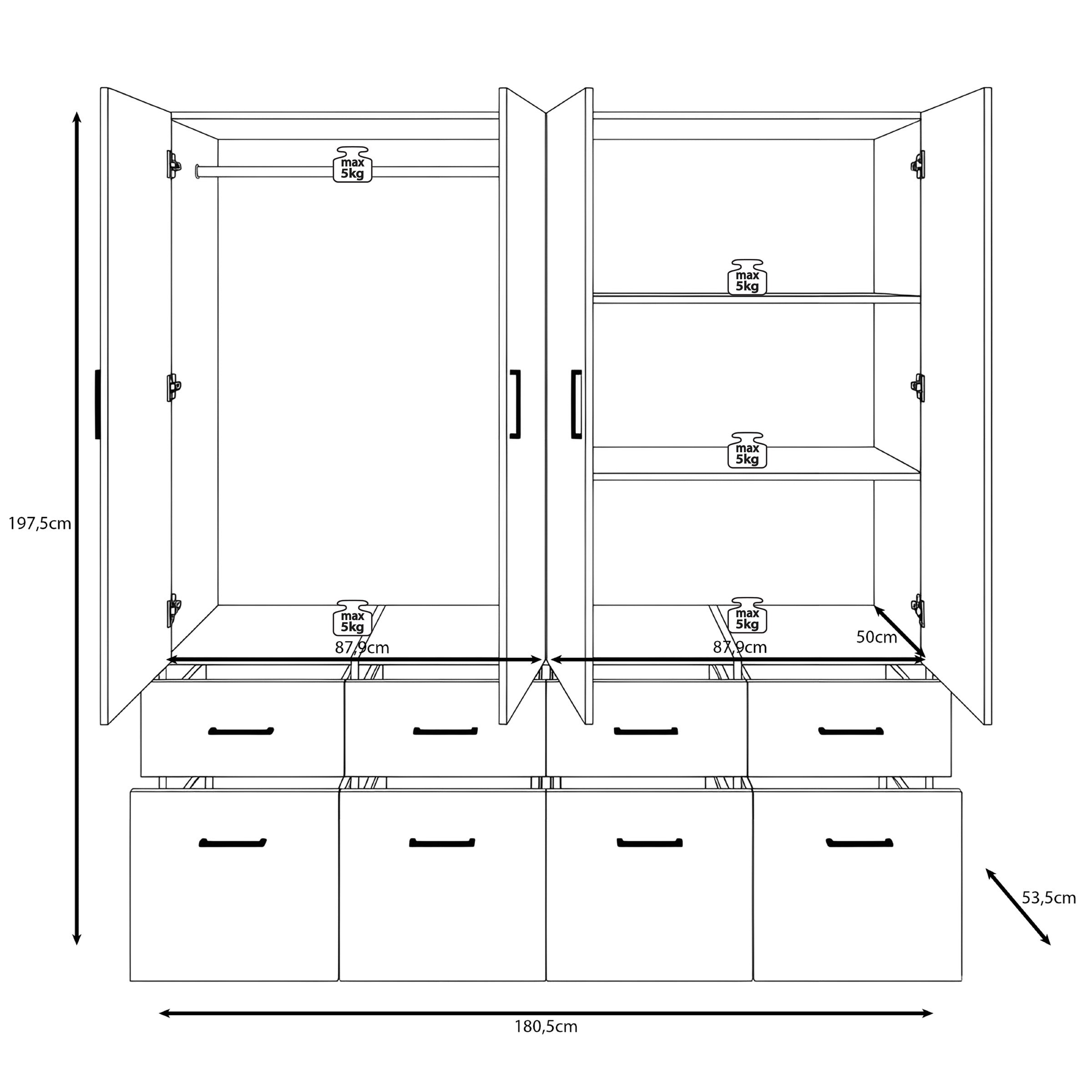 Basora - Kledingkast 2-deurs - Wit - 180x54x198 cm