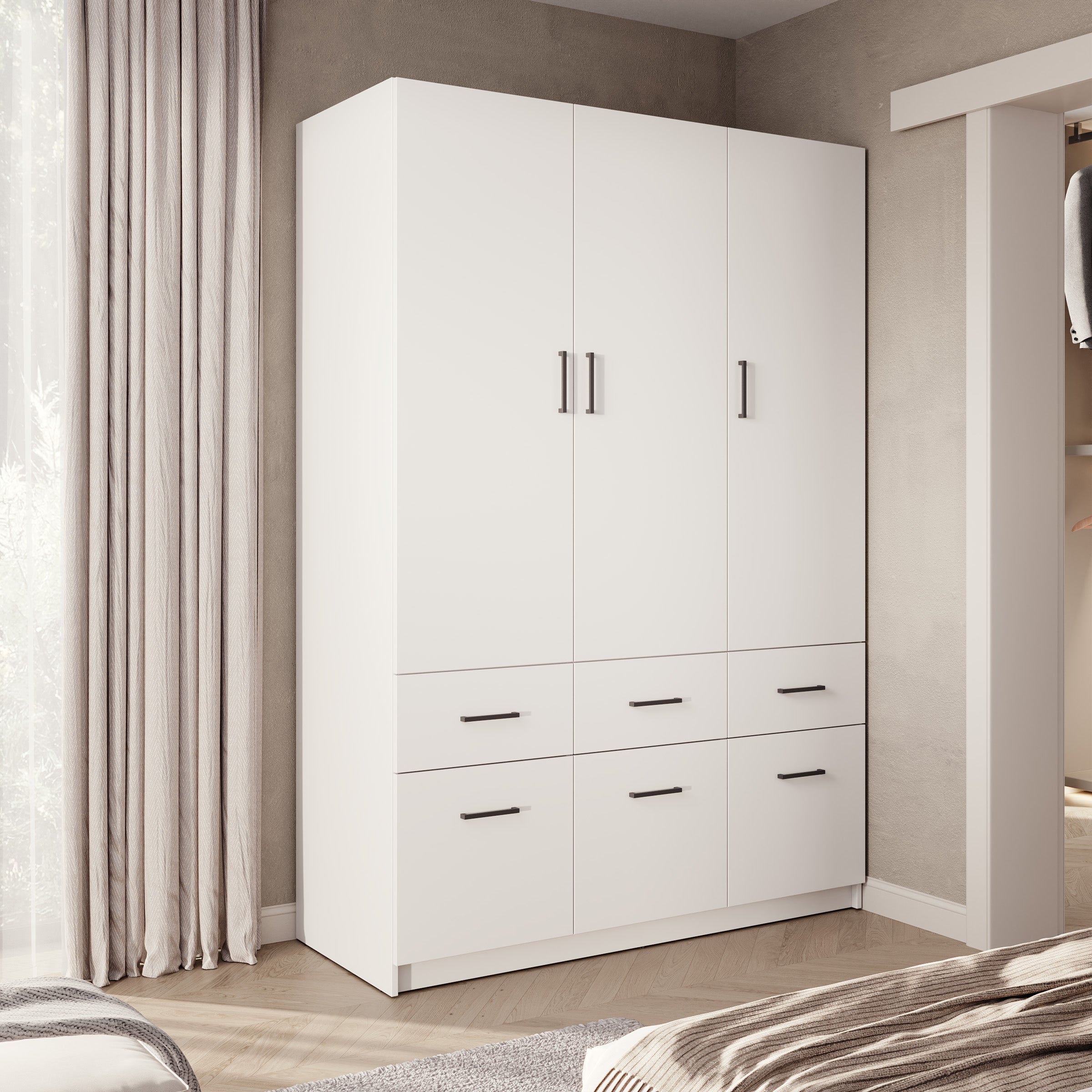 Basora - Kledingkast 3-deurs - Wit - 136x54x198 cm