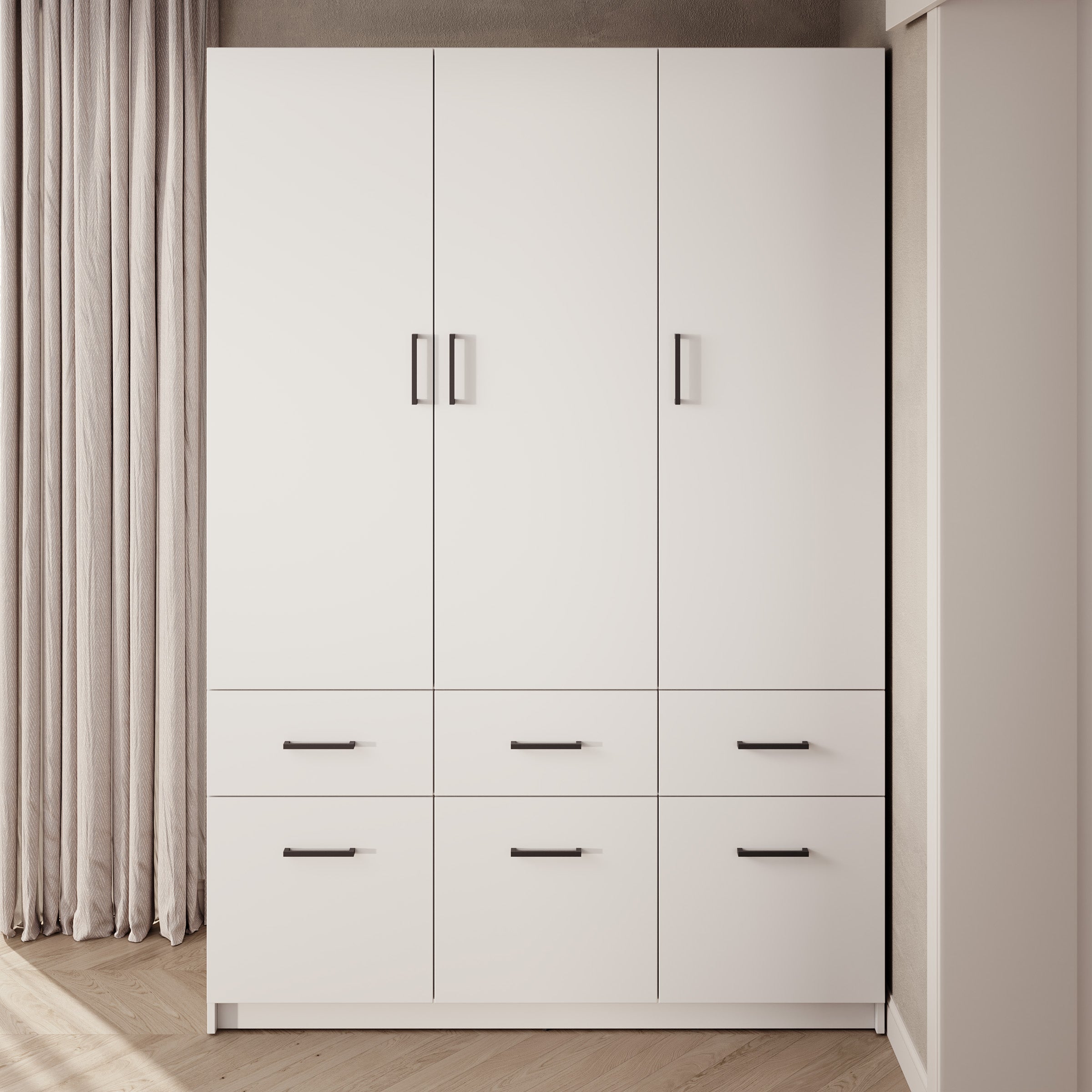 Basora - Kledingkast 3-deurs - Wit - 136x54x198 cm