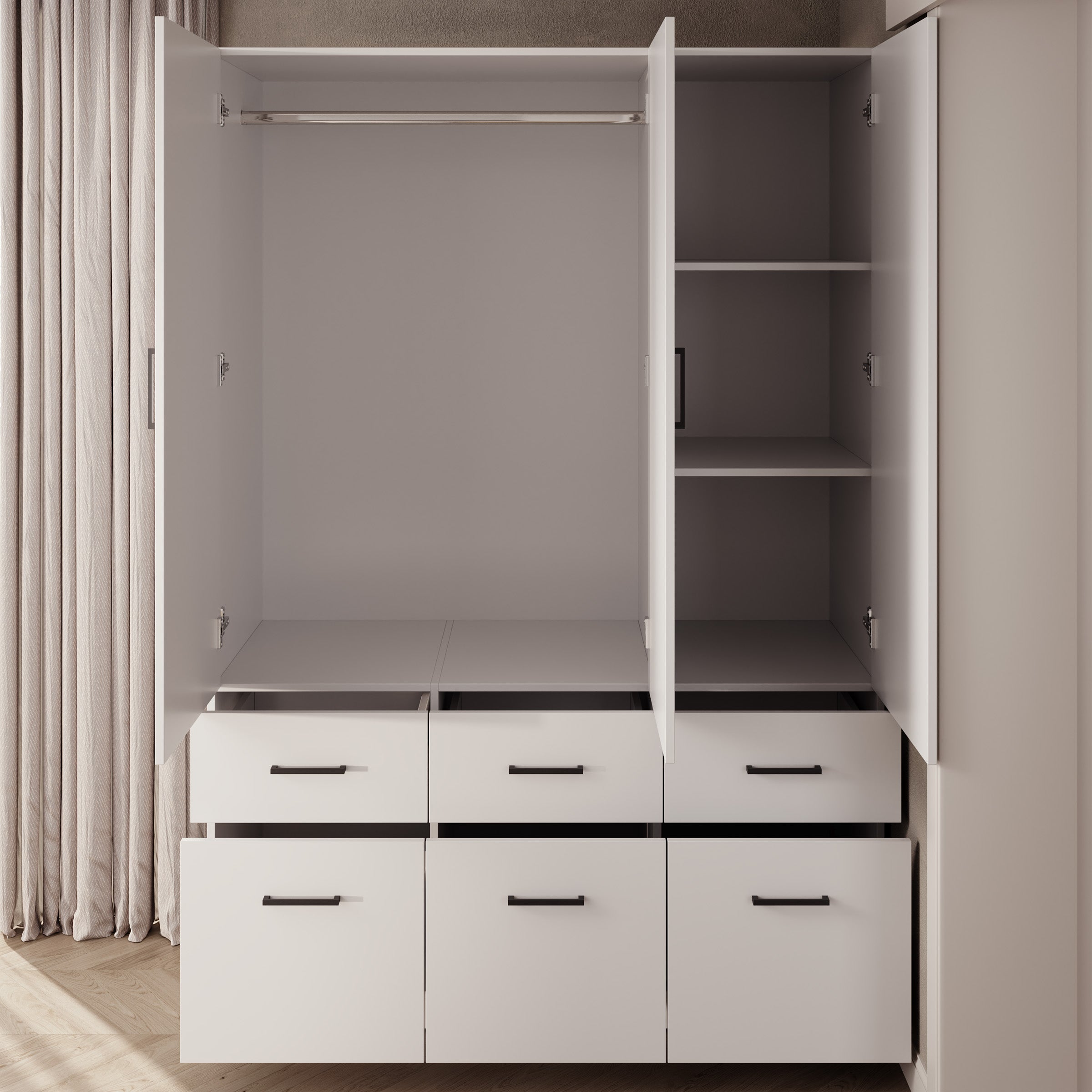 Basora - Kledingkast 3-deurs - Wit - 136x54x198 cm