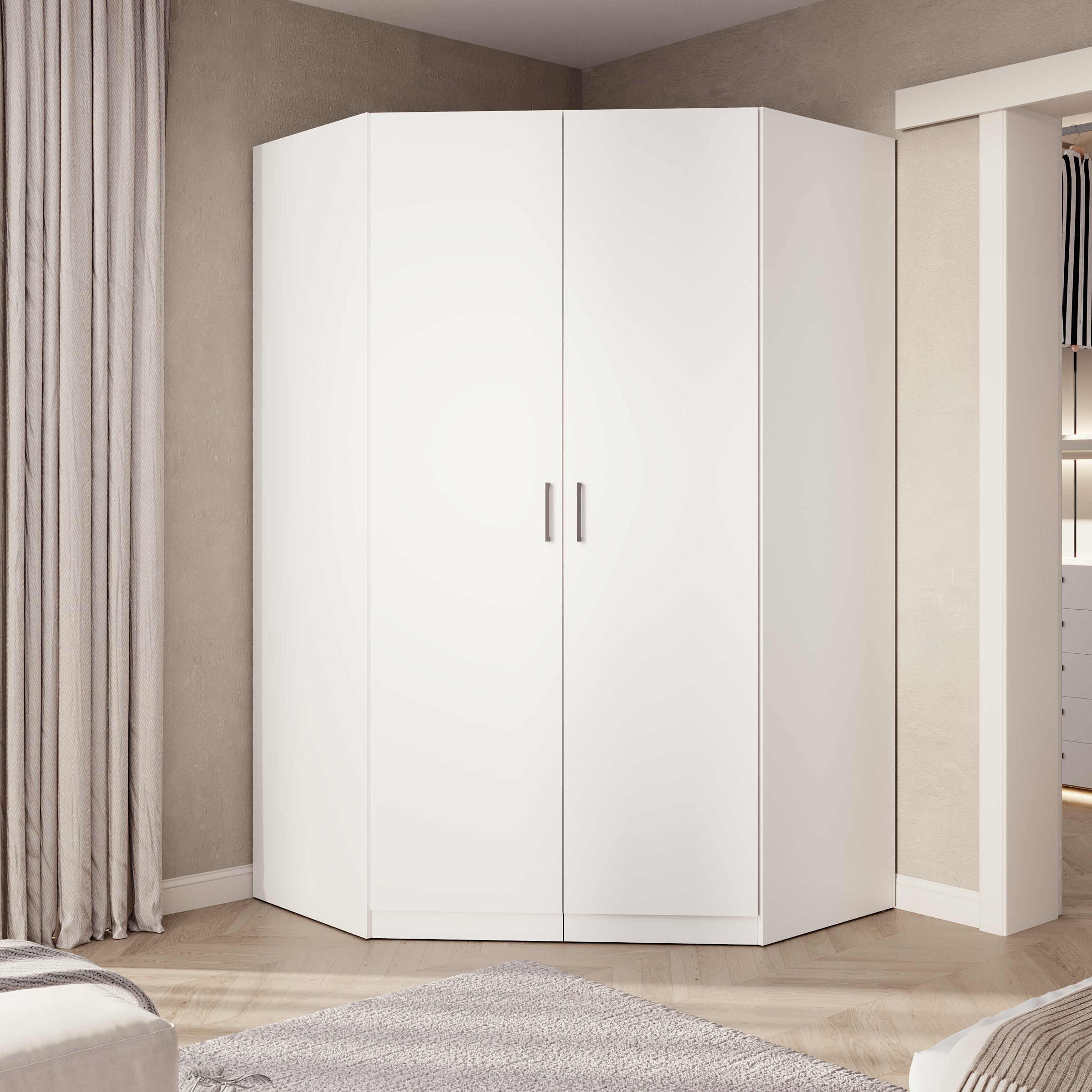 Basora - Kledingkast hoek 2-deurs - Wit - 117x117x198 cm