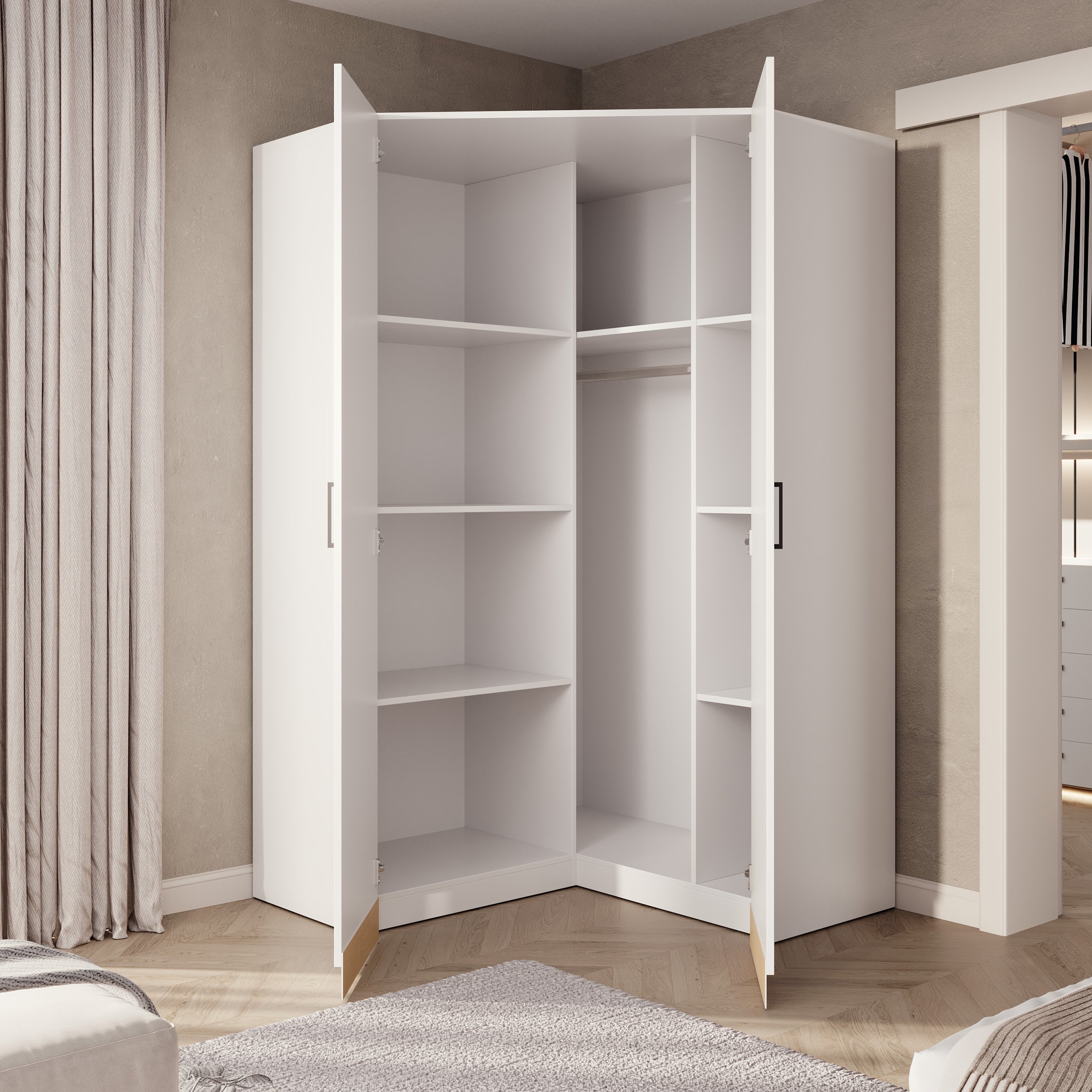 Basora - Kledingkast hoek 2-deurs - Wit - 117x117x198 cm