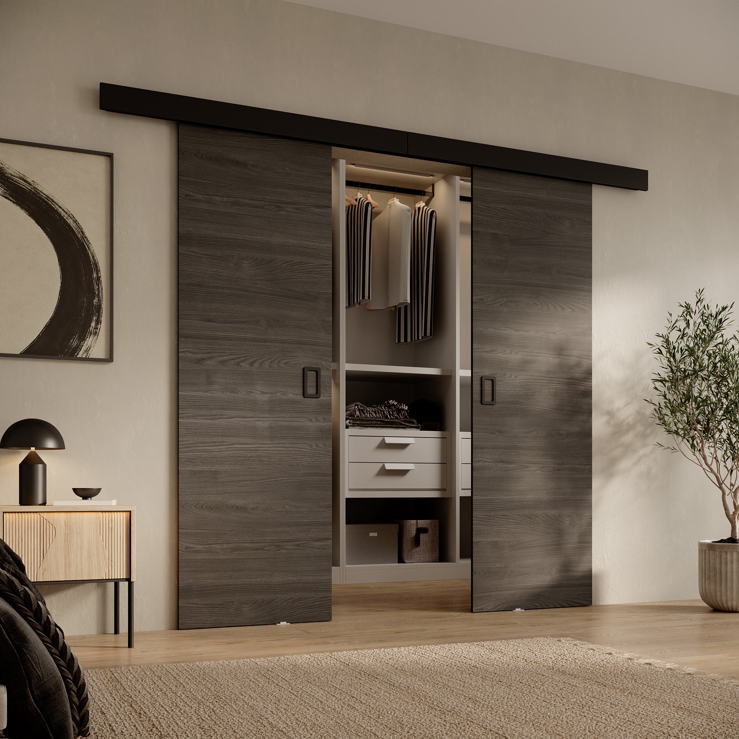 Basora - Schuifdeur dubbel - Donker eikenpatroon - 66x205 cm