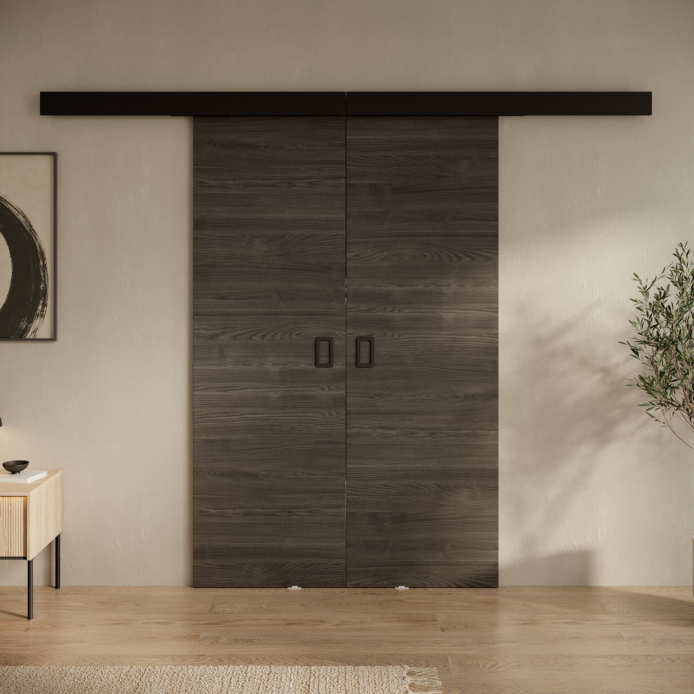 Basora - Schuifdeur dubbel - Donker eikenpatroon - 66x205 cm