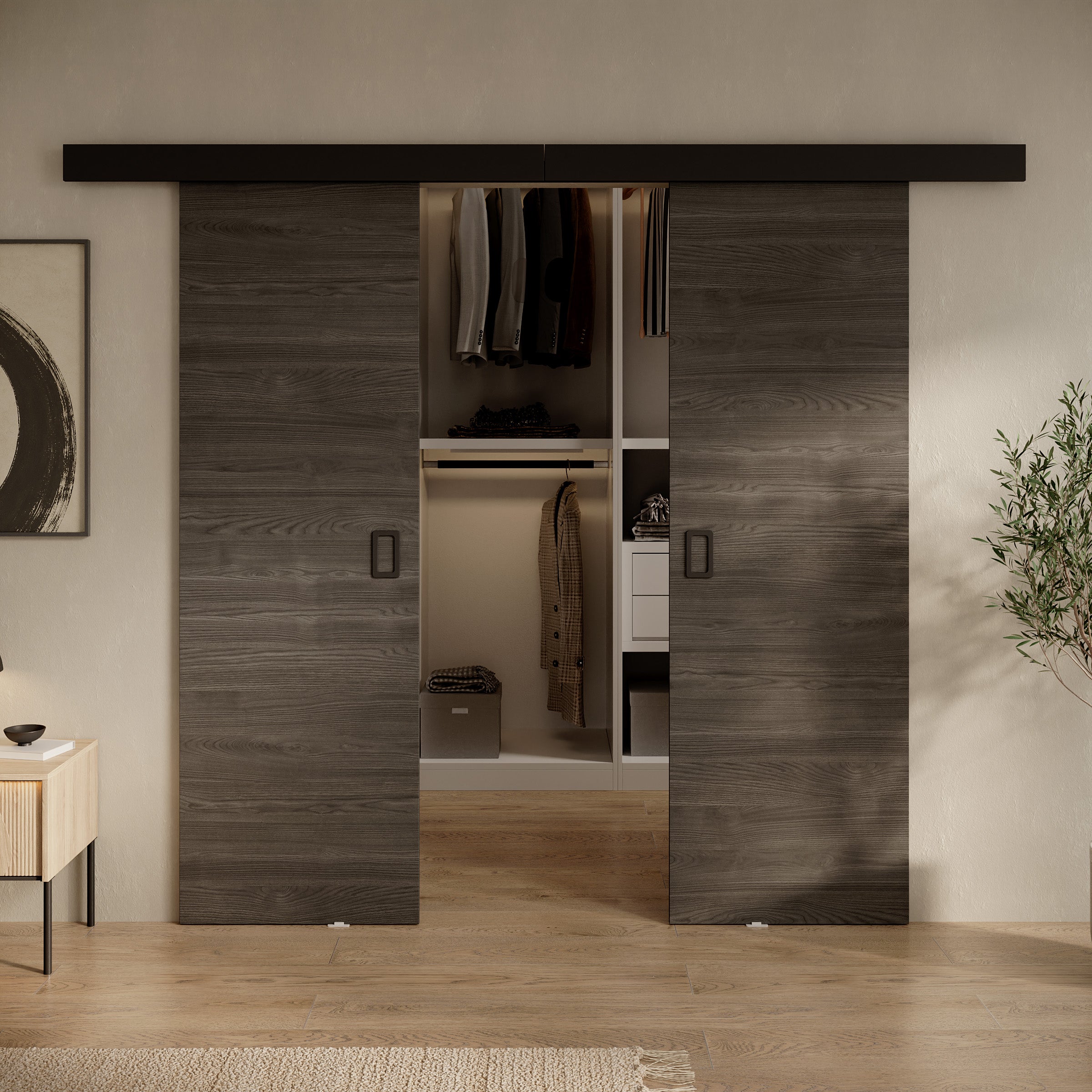 Basora - Schuifdeur dubbel - Donker eikenpatroon - 66x205 cm