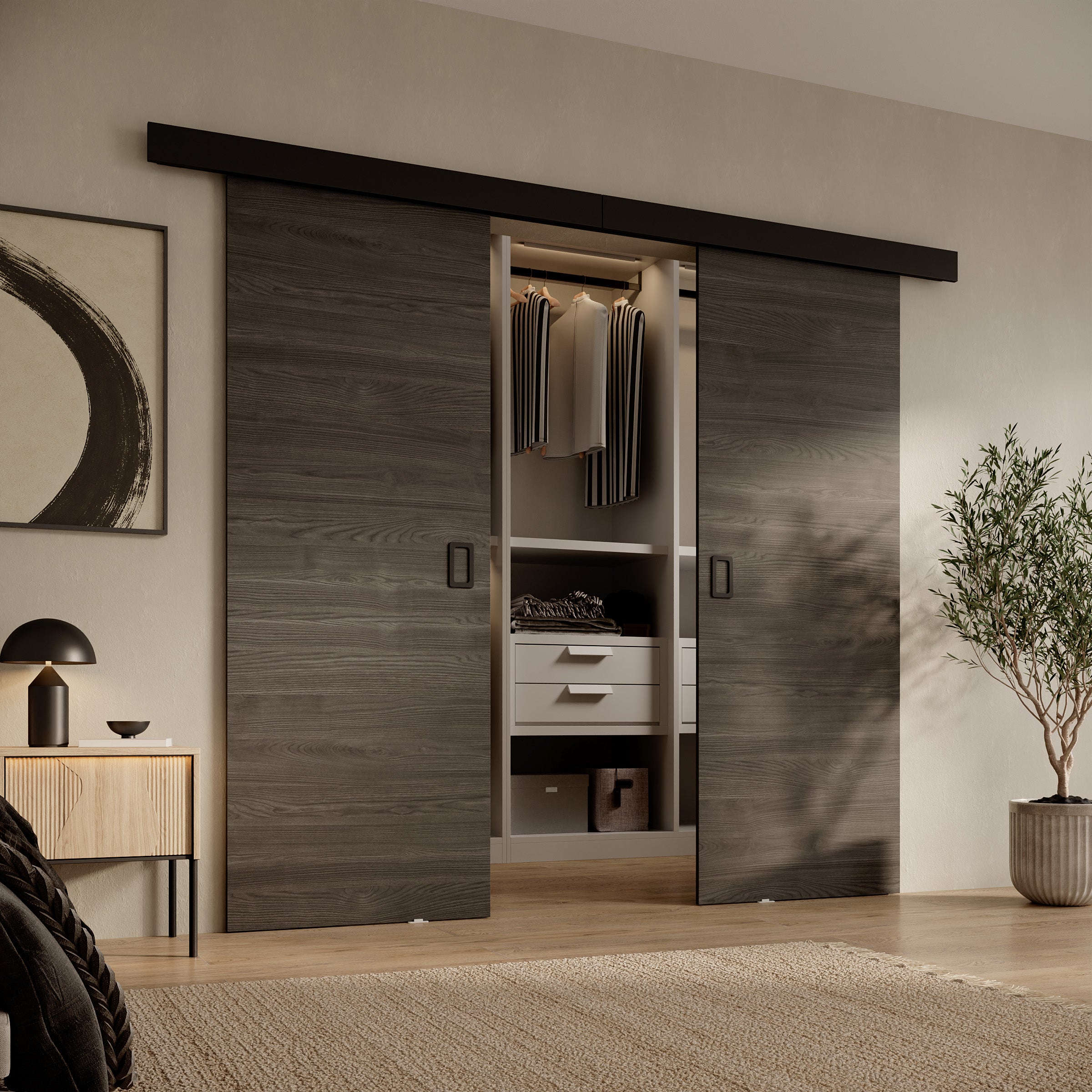 Basora - Schuifdeur dubbel - Donker eikenpatroon - 76x205 cm
