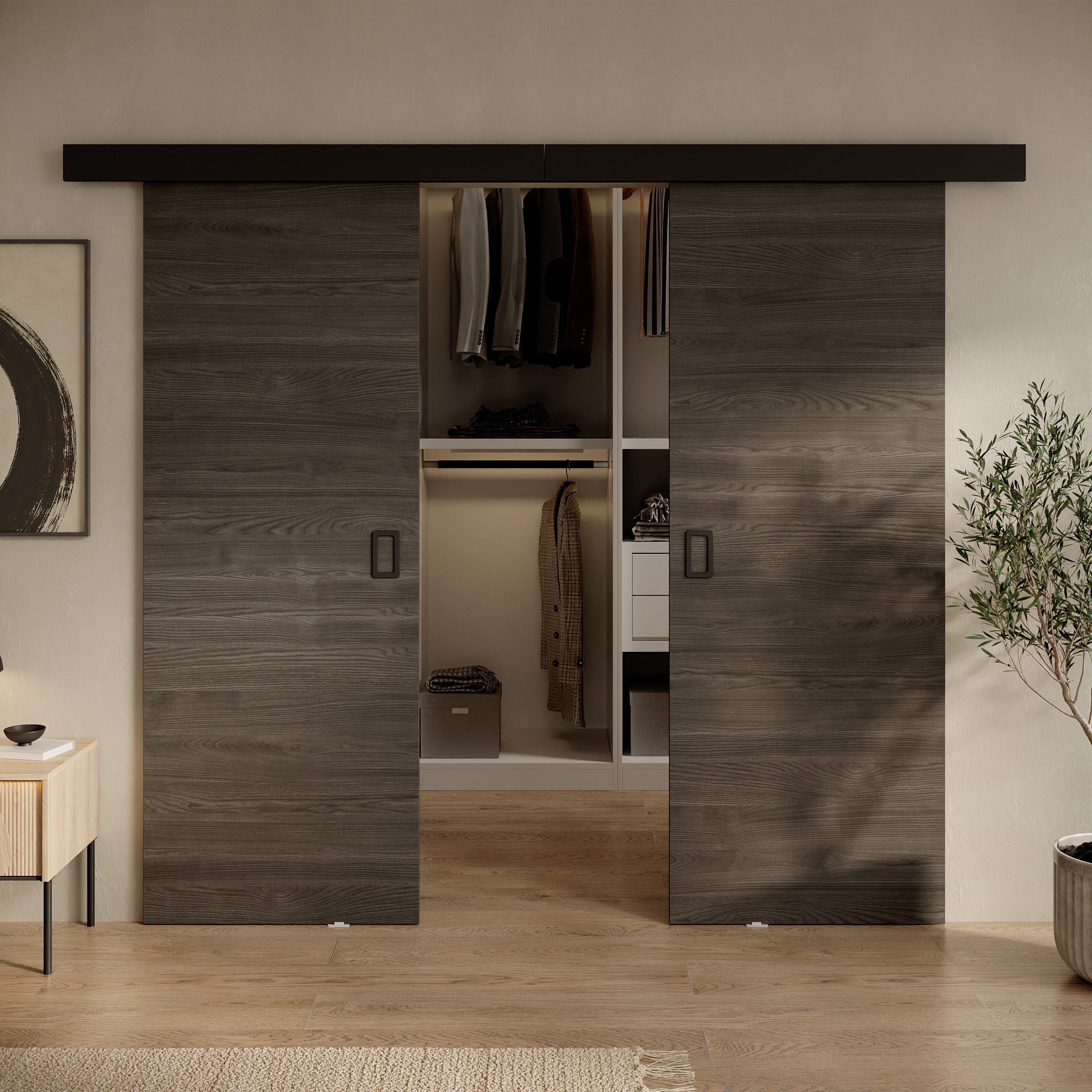 Basora - Schuifdeur dubbel - Donker eikenpatroon - 76x205 cm