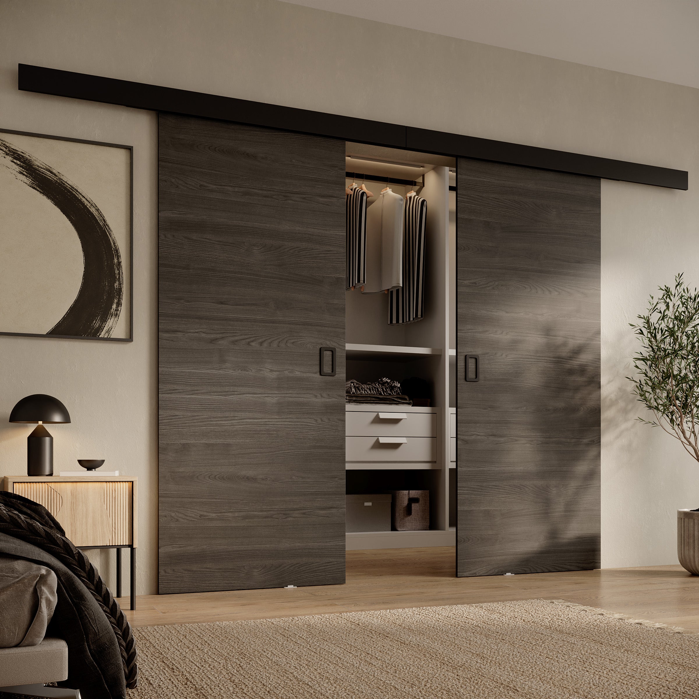 Basora - Schuifdeur dubbel - Donker eikenpatroon - 86x205 cm