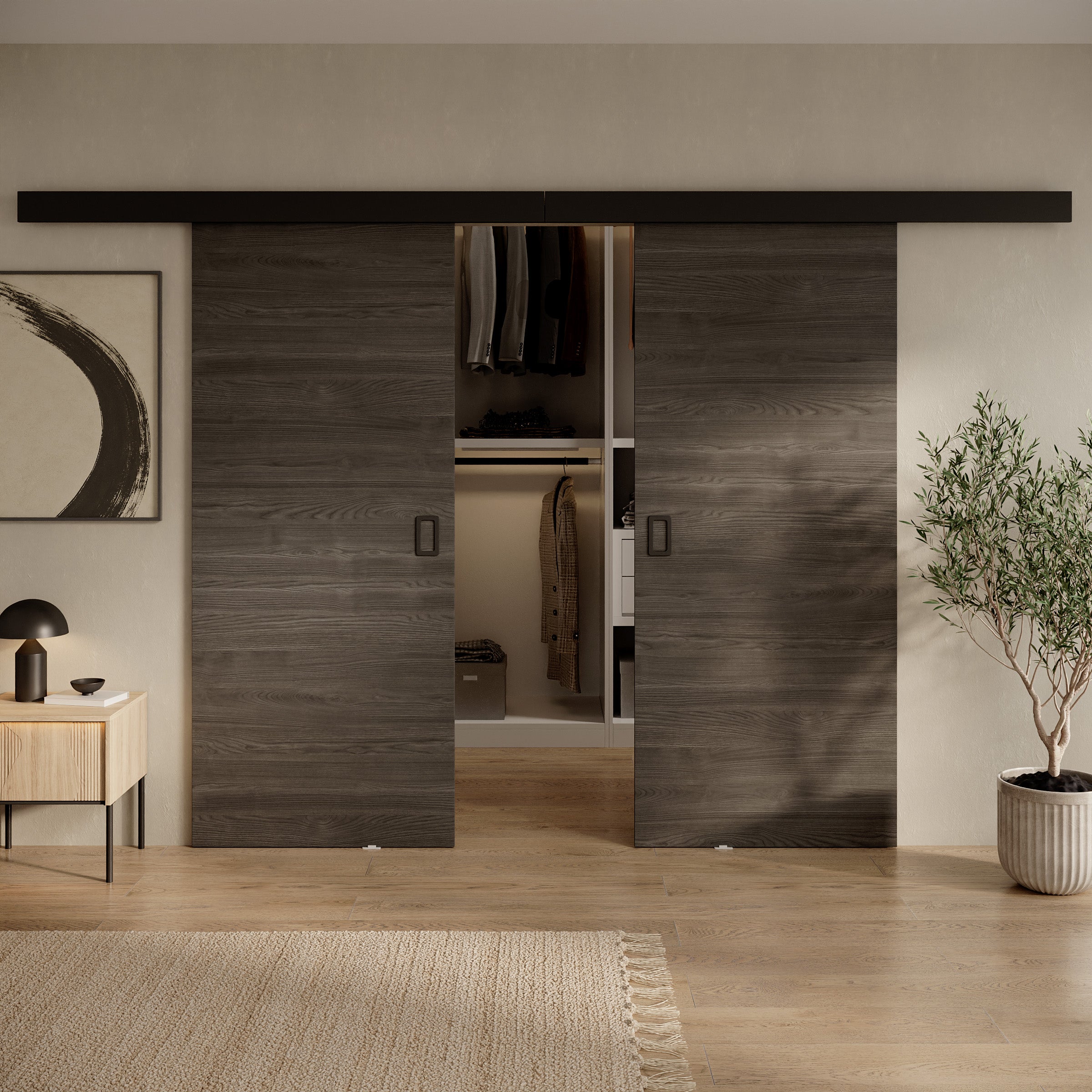 Basora - Schuifdeur dubbel - Donker eikenpatroon - 86x205 cm