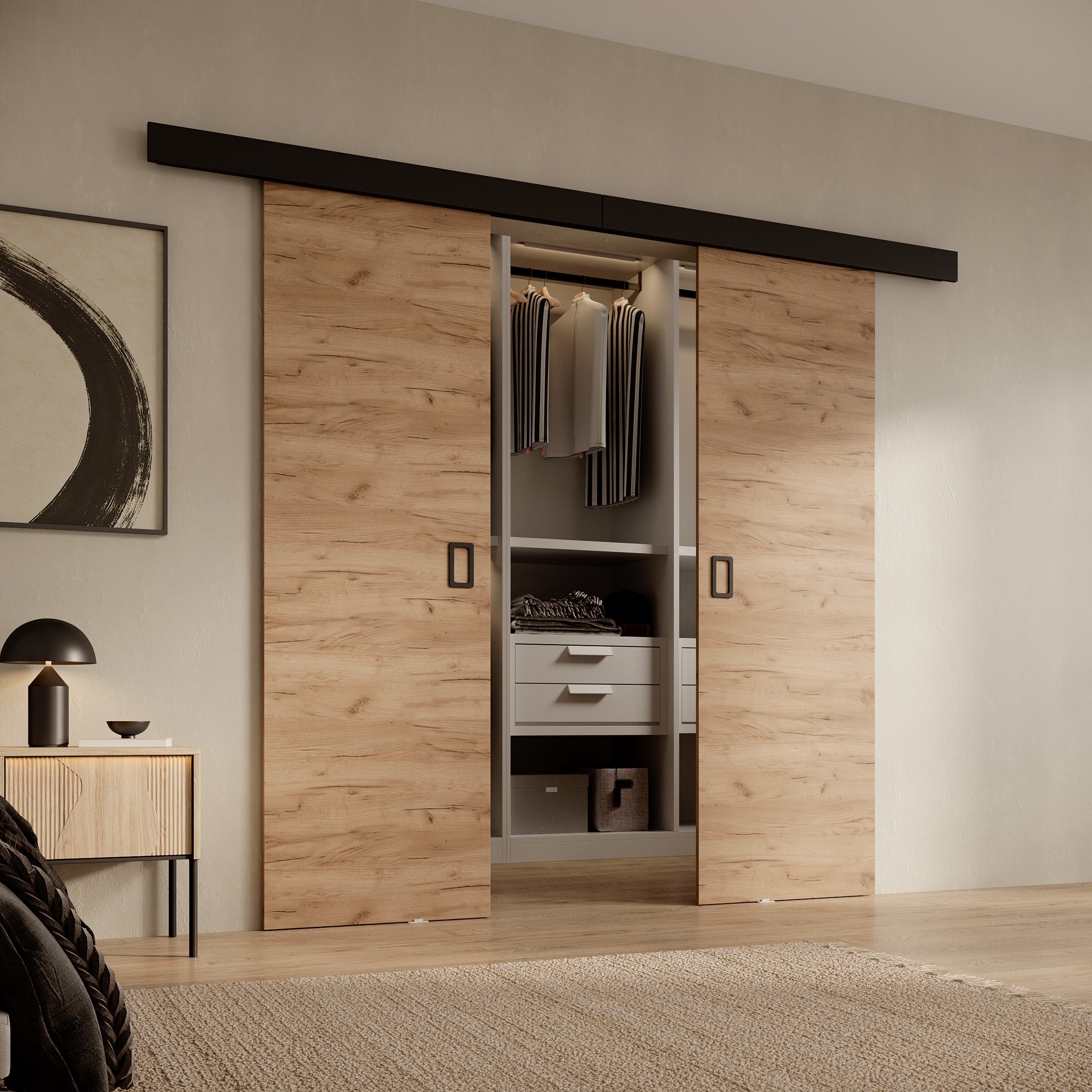 Basora - Schuifdeur dubbel - Eikenpatroon - 66x205 cm