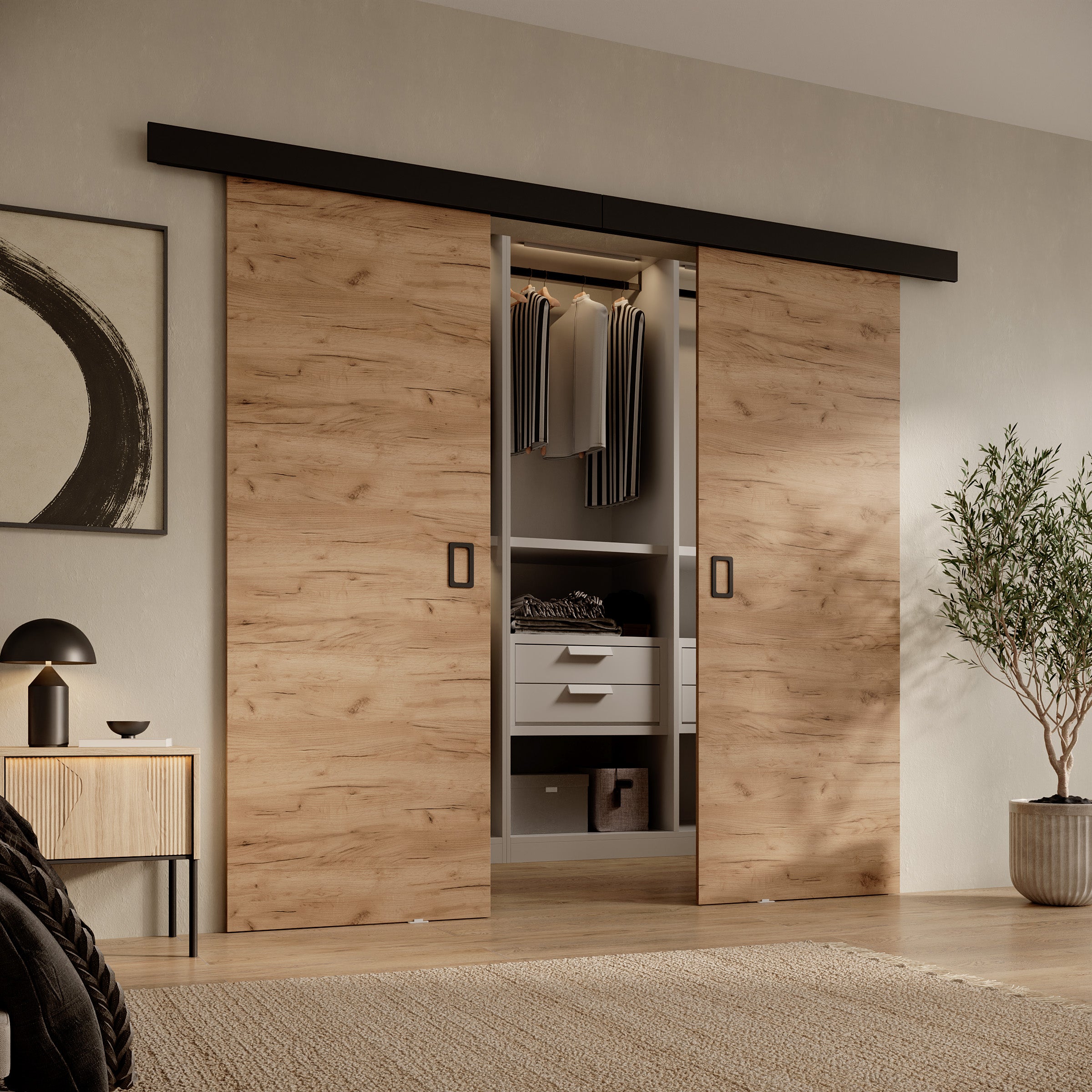 Basora - Schuifdeur dubbel - Eikenpatroon - 76x205 cm