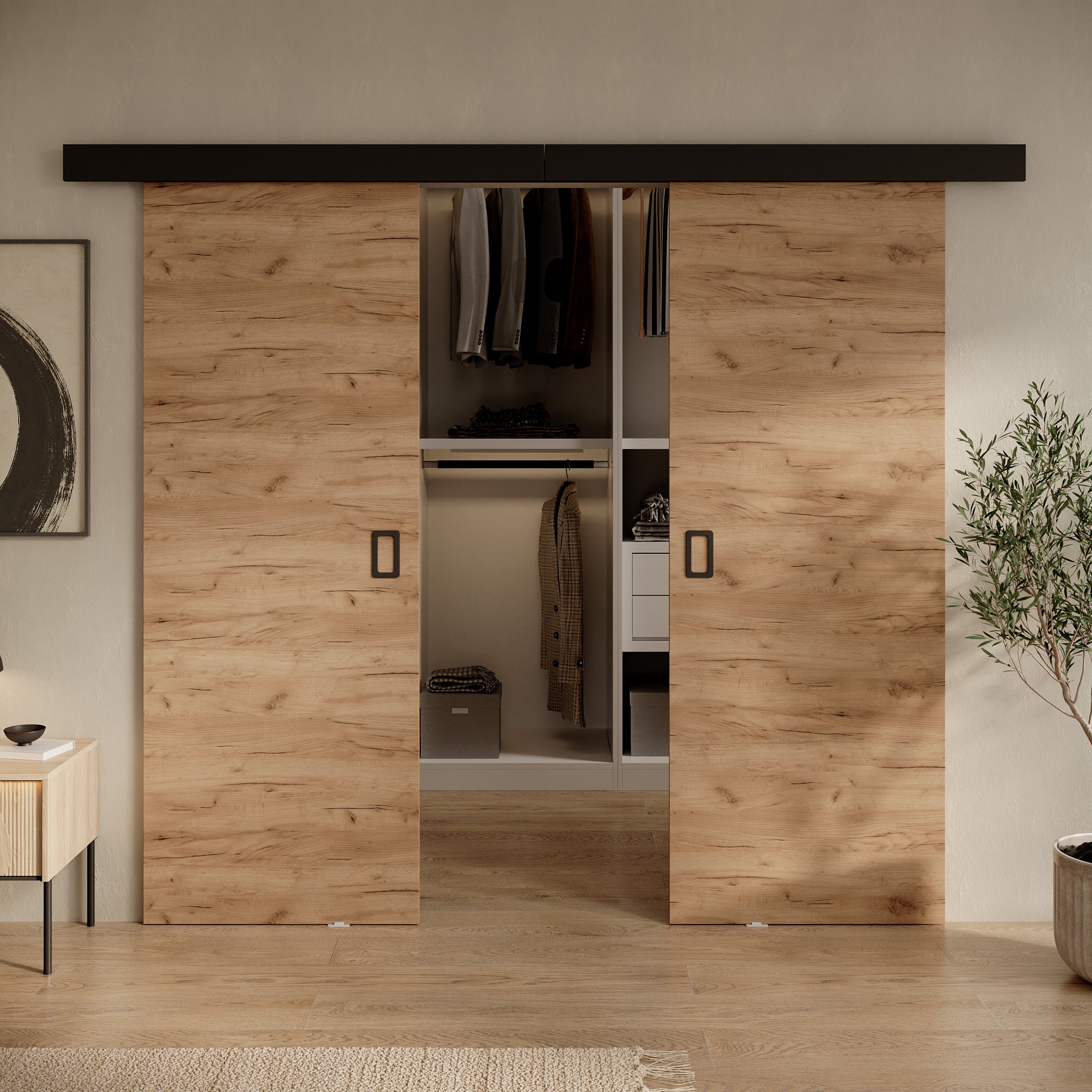 Basora - Schuifdeur dubbel - Eikenpatroon - 76x205 cm