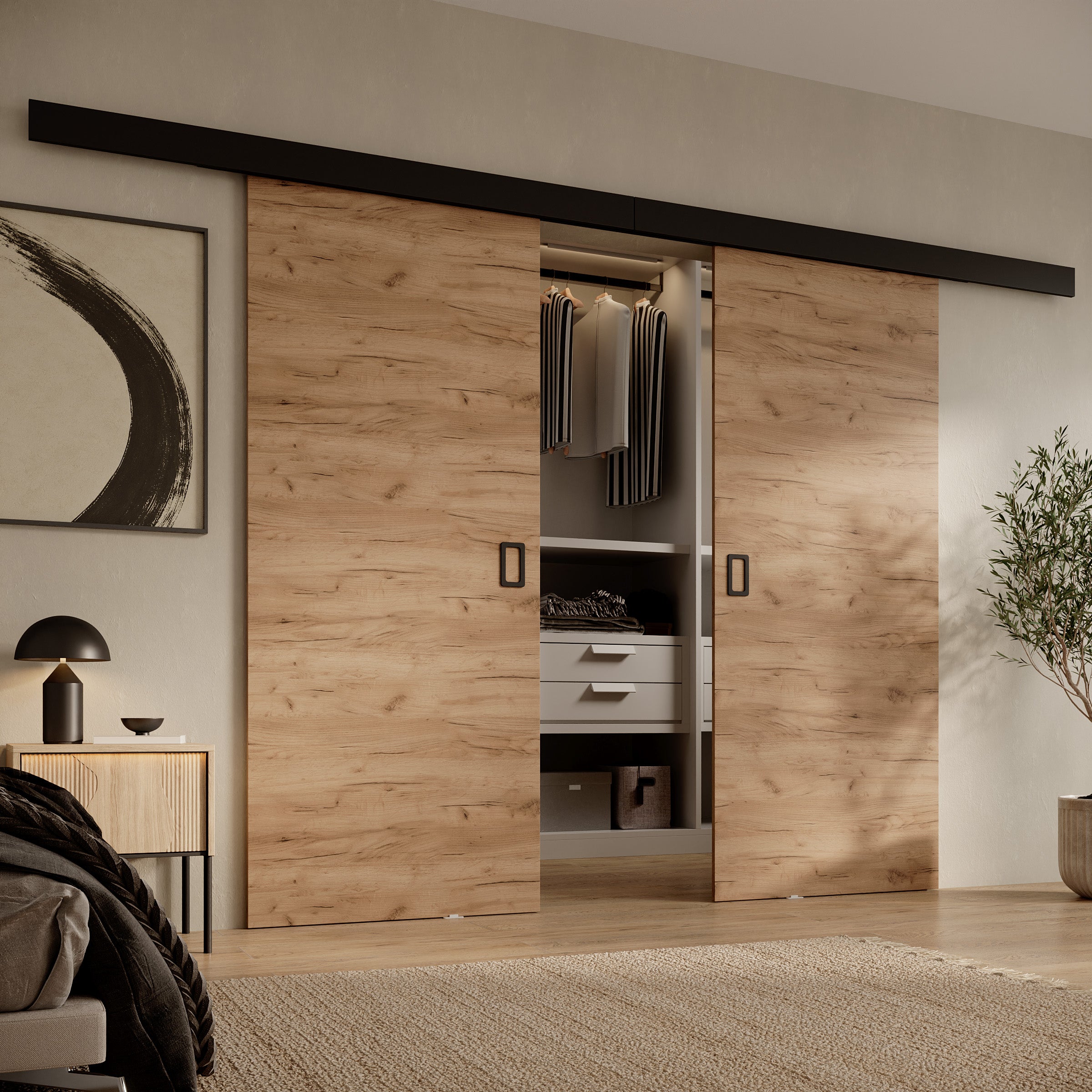 Basora - Schuifdeur dubbel - Eikenpatroon - 86x205 cm