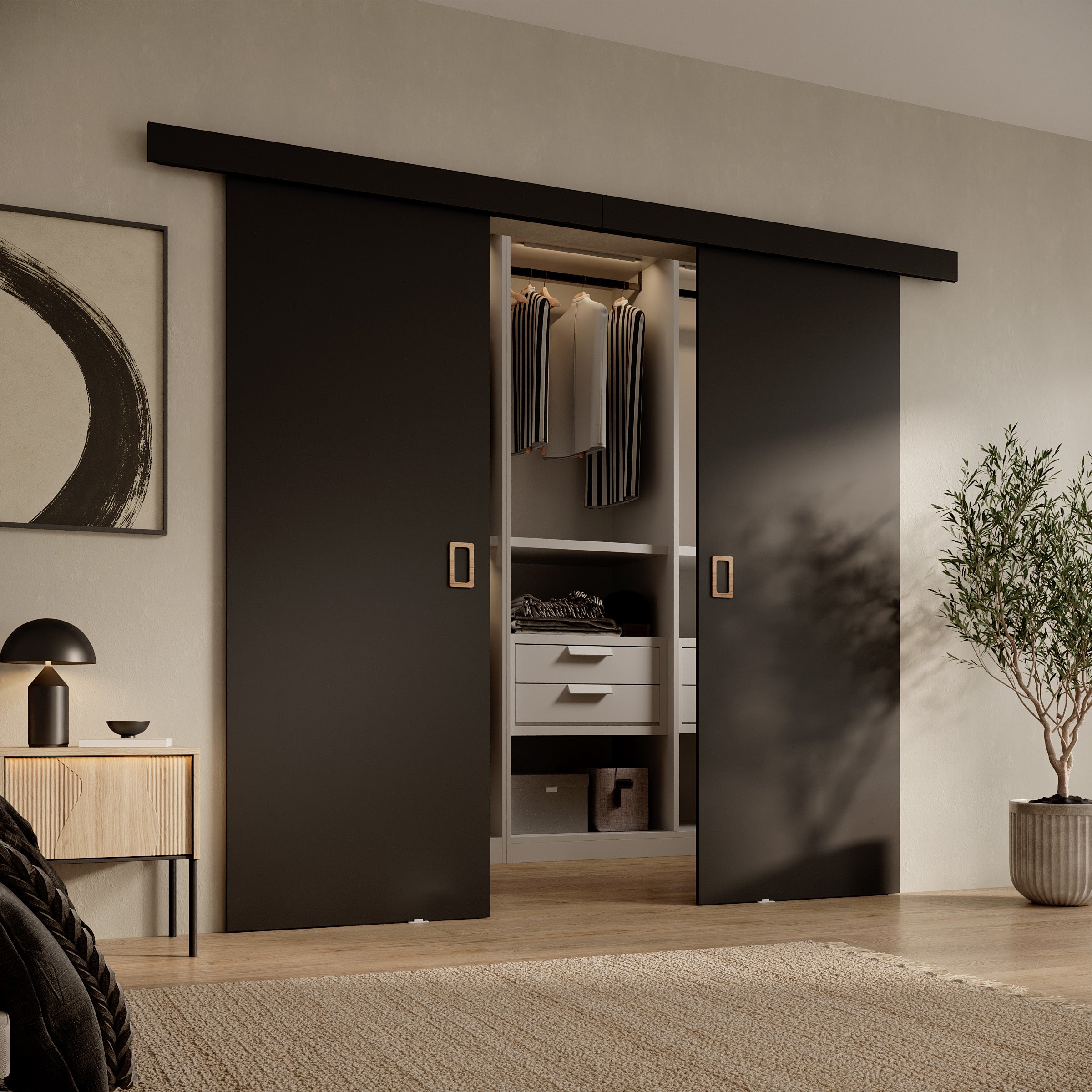 Basora - Schuifdeur dubbel - Zwart - 76x205 cm