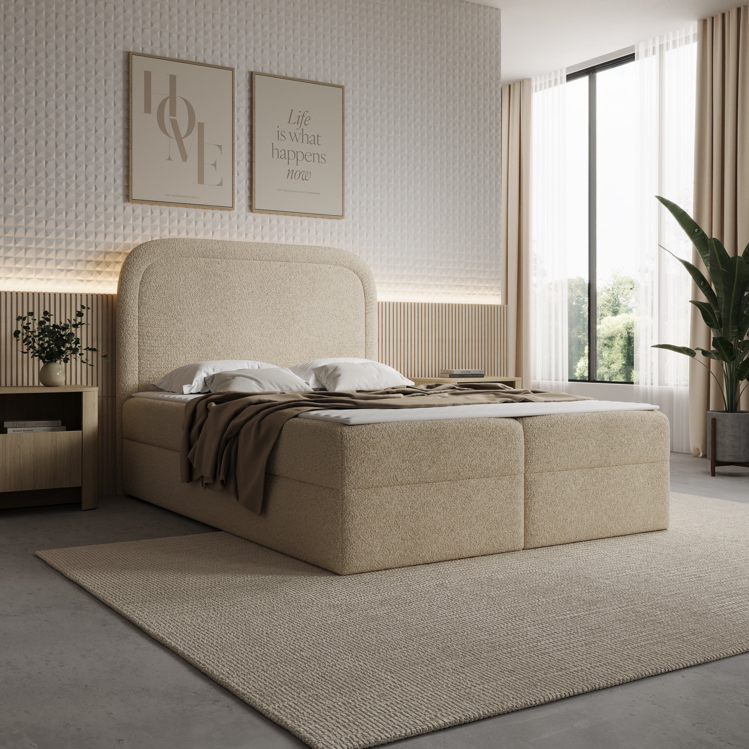Bastide - Boxspring - Teddystof beige - 140x200 cm