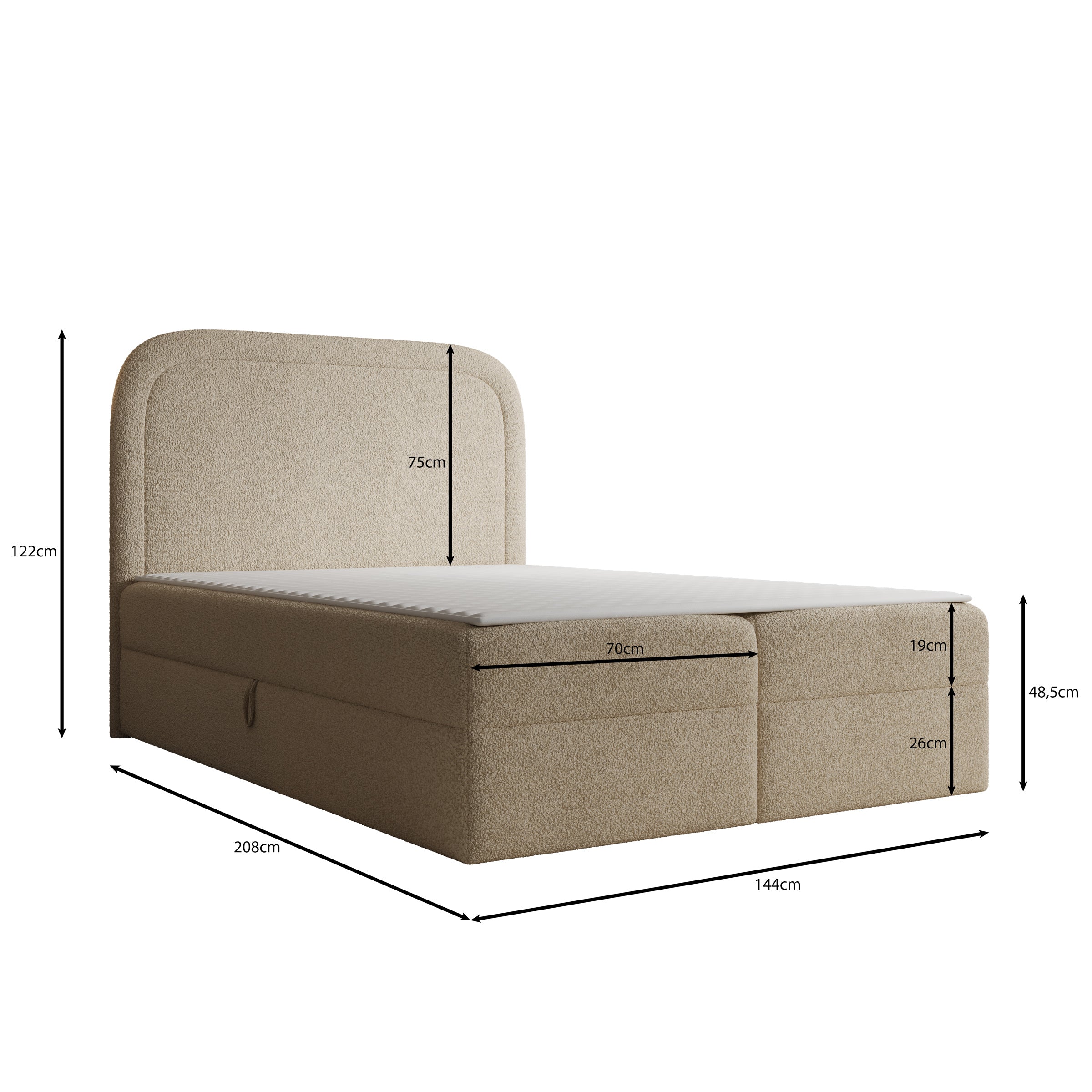 Bastide - Boxspring - Teddystof beige - 140x200 cm