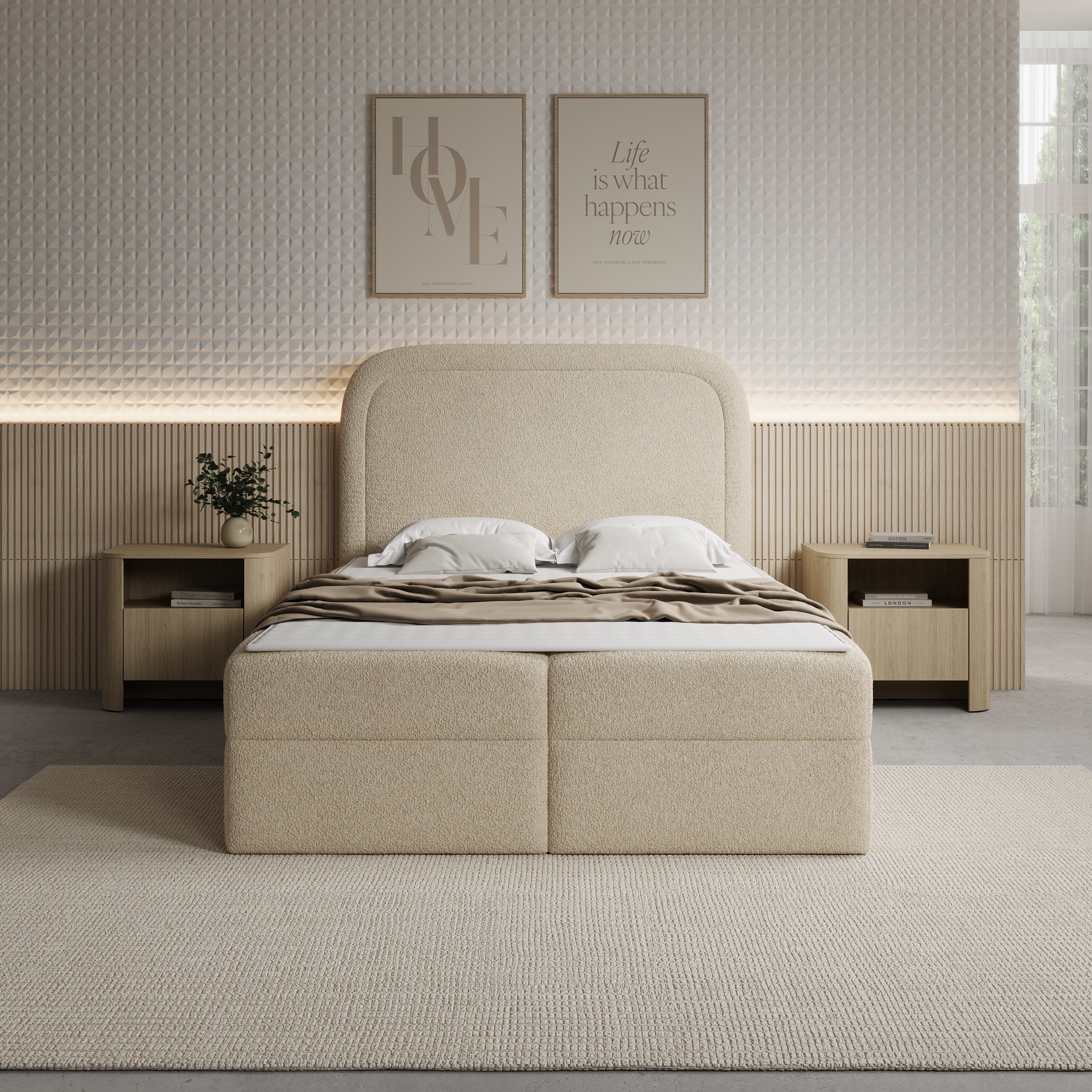 Bastide - Boxspring - Teddystof beige - 140x200 cm