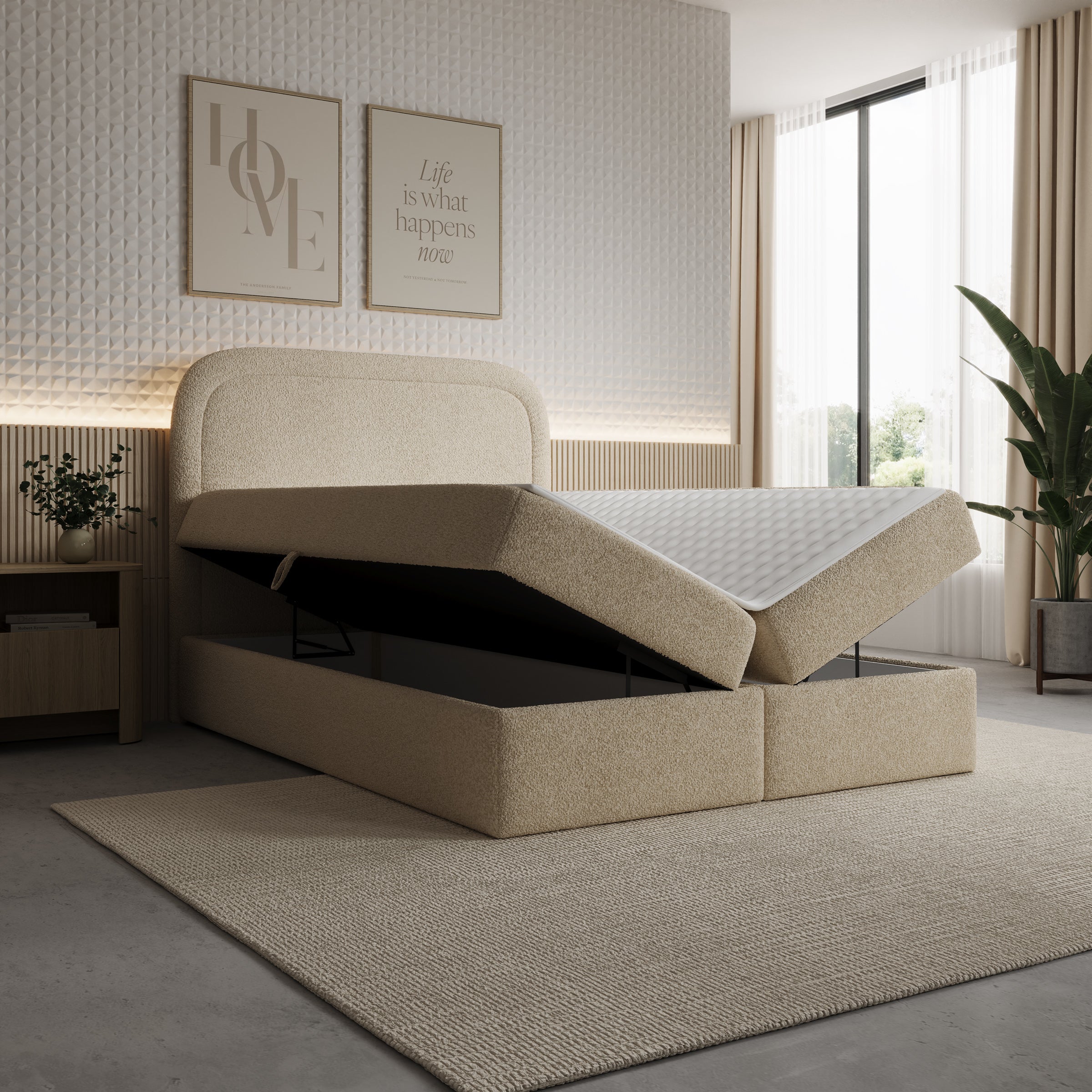 Bastide - Boxspring - Teddystof beige - 140x200 cm
