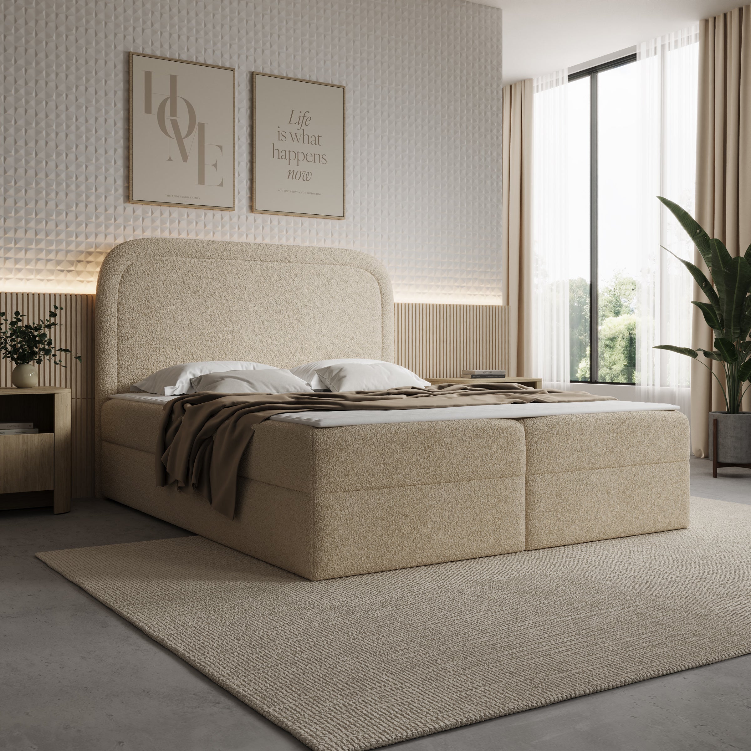 Bastide - Boxspring - Teddystof beige - 160x200 cm