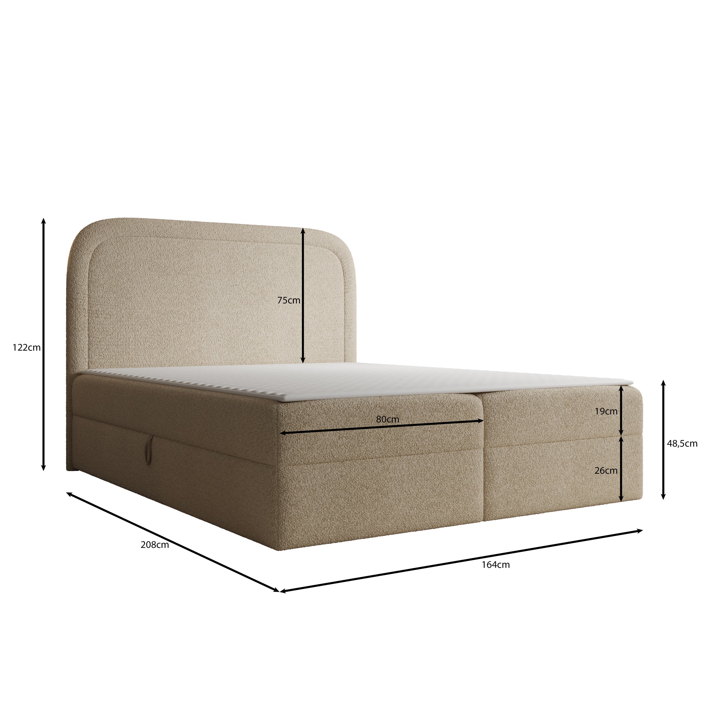 Bastide - Boxspring - Teddystof beige - 160x200 cm