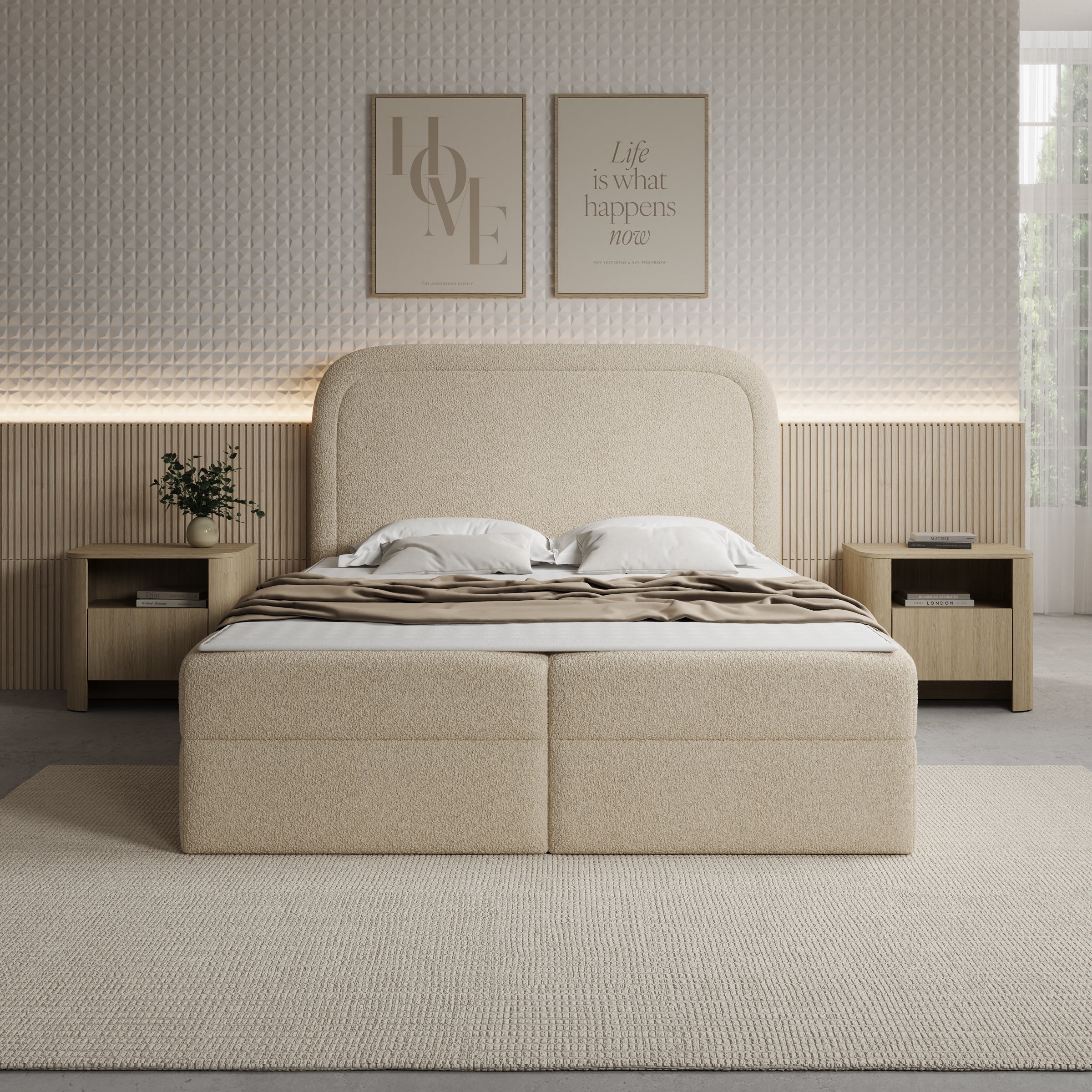 Bastide - Boxspring - Teddystof beige - 160x200 cm