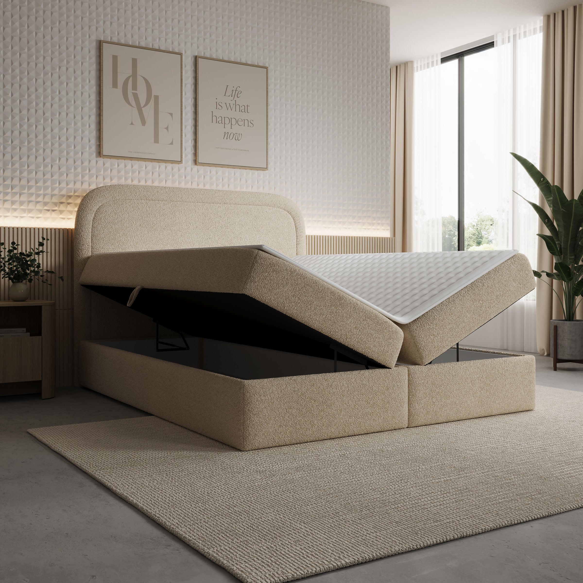 Bastide - Boxspring - Teddystof beige - 160x200 cm