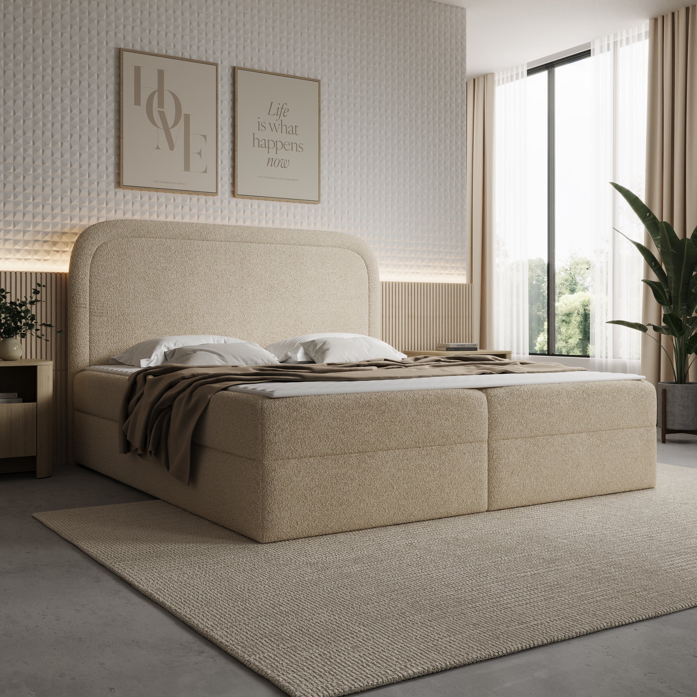 Bastide - Boxspring - Teddystof beige - 180x200 cm