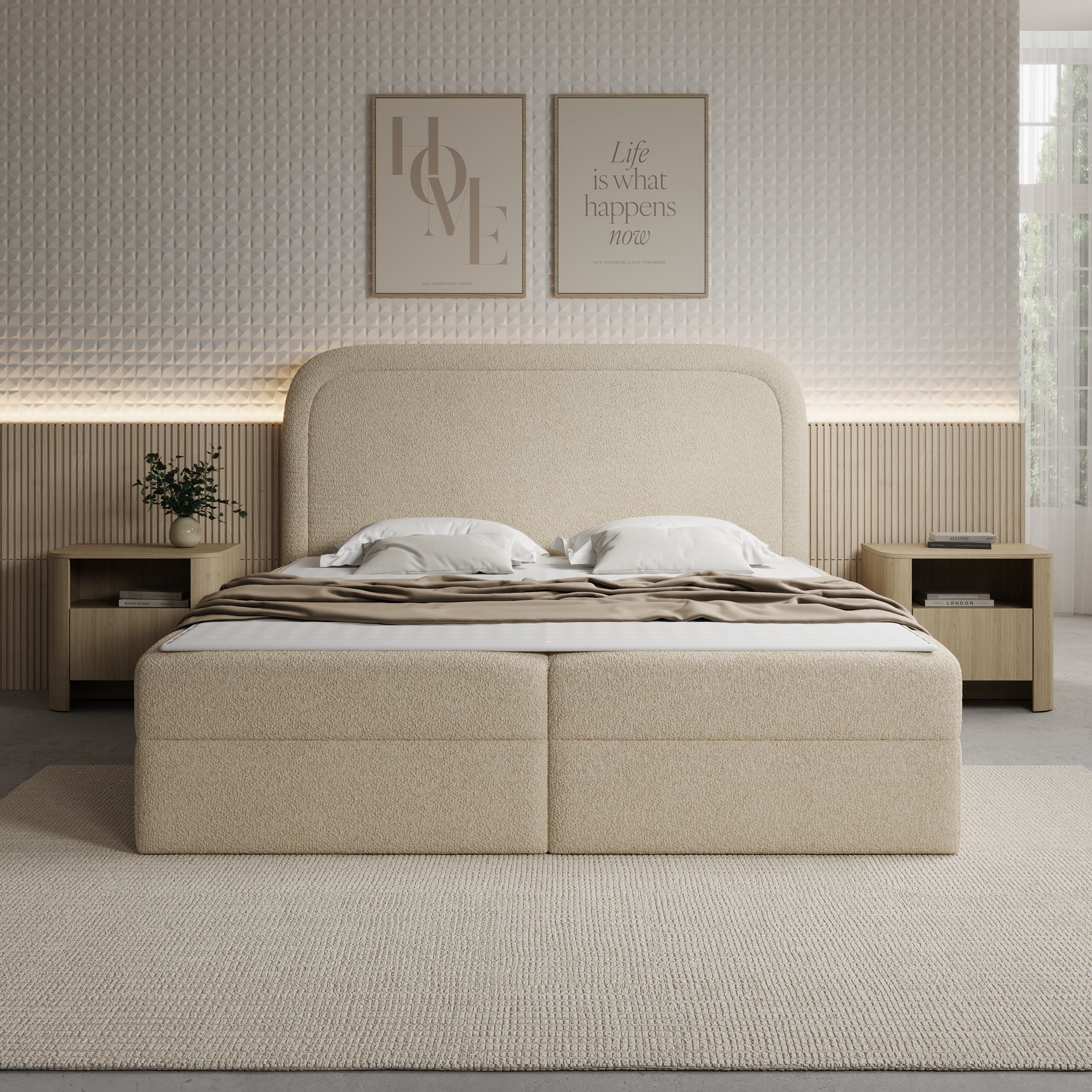 Bastide - Boxspring - Teddystof beige - 180x200 cm