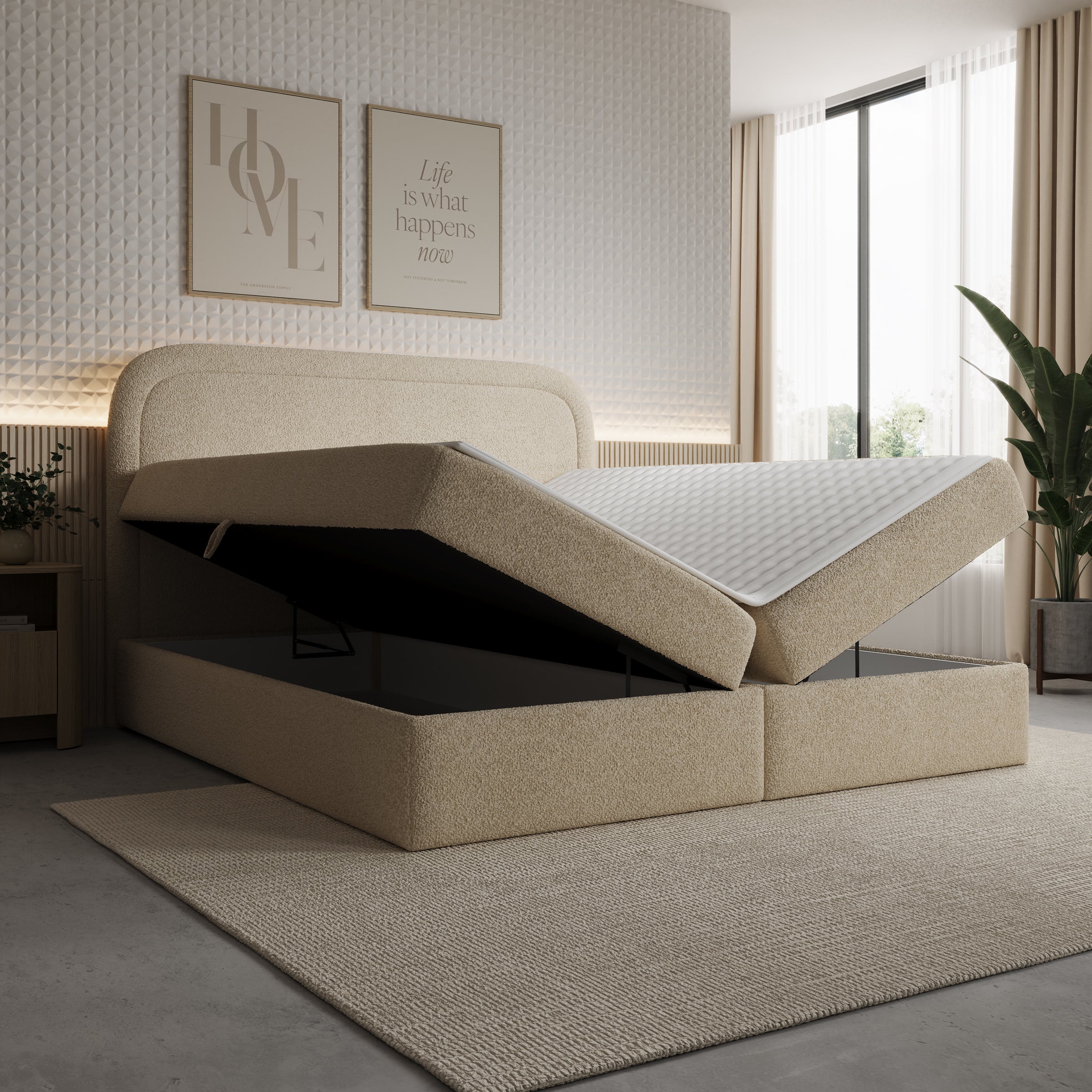 Bastide - Boxspring - Teddystof beige - 180x200 cm