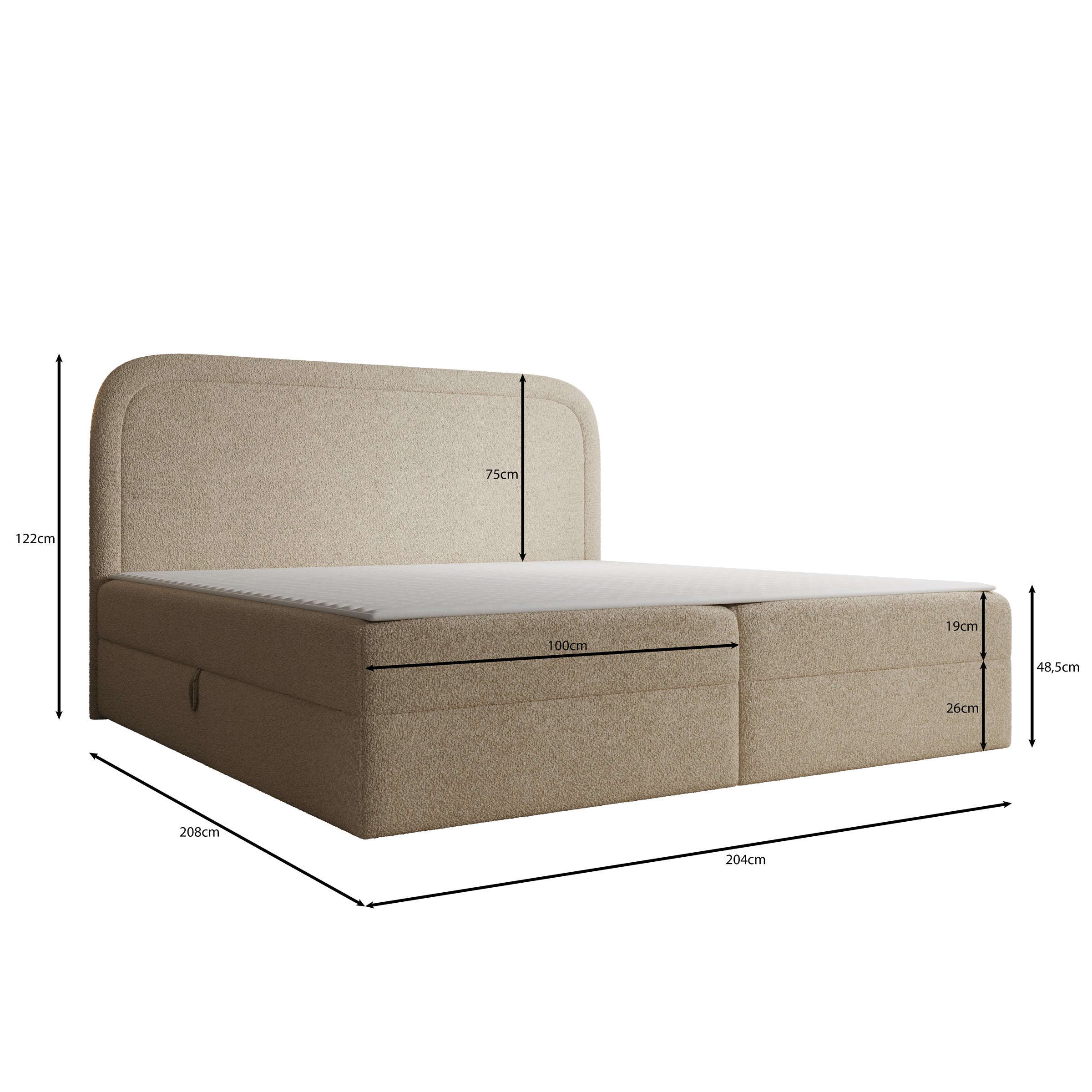 Bastide - Boxspring - Teddystof beige - 200x200 cm