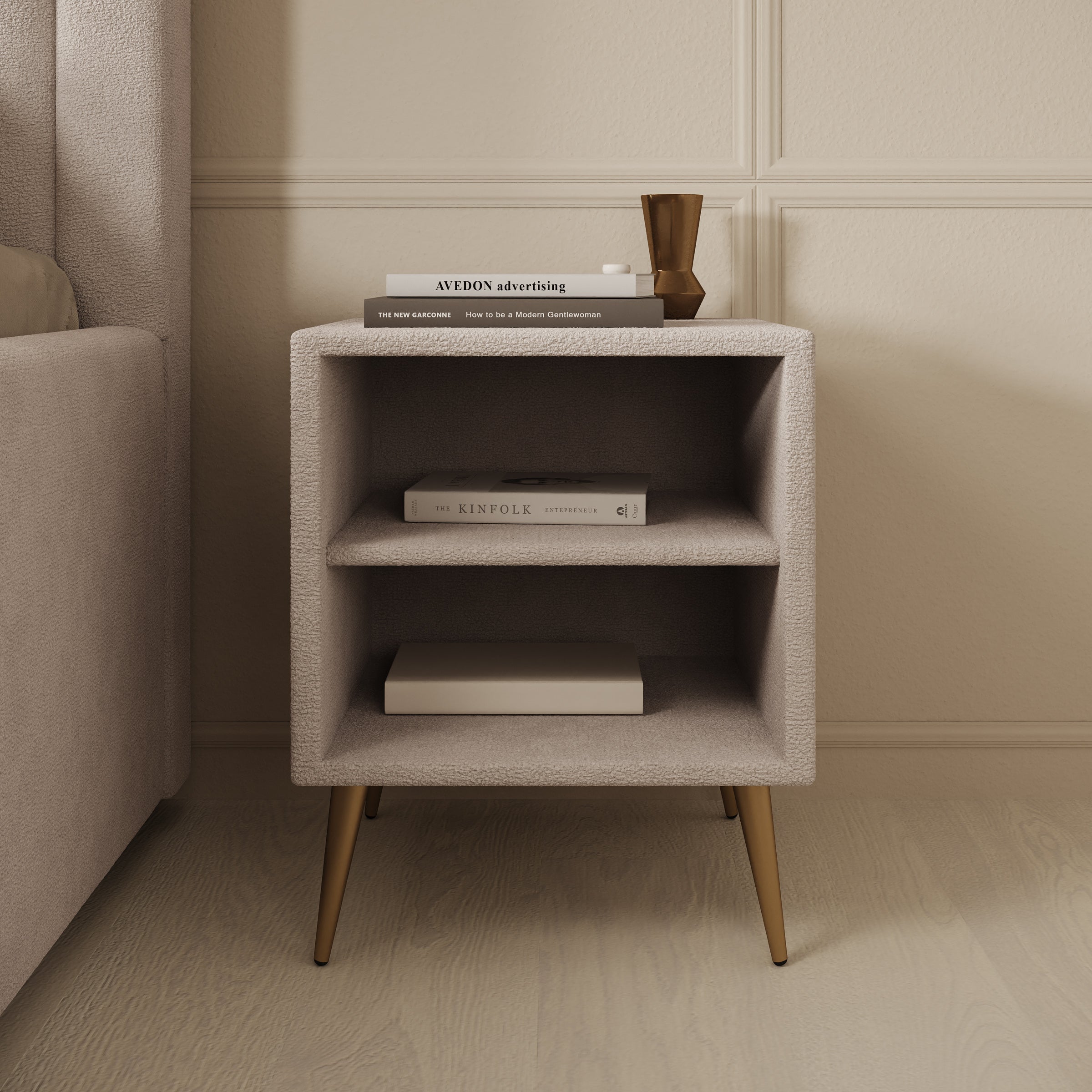 Bavira - Nachtkastje - Stof beige - 41x41x54 cm