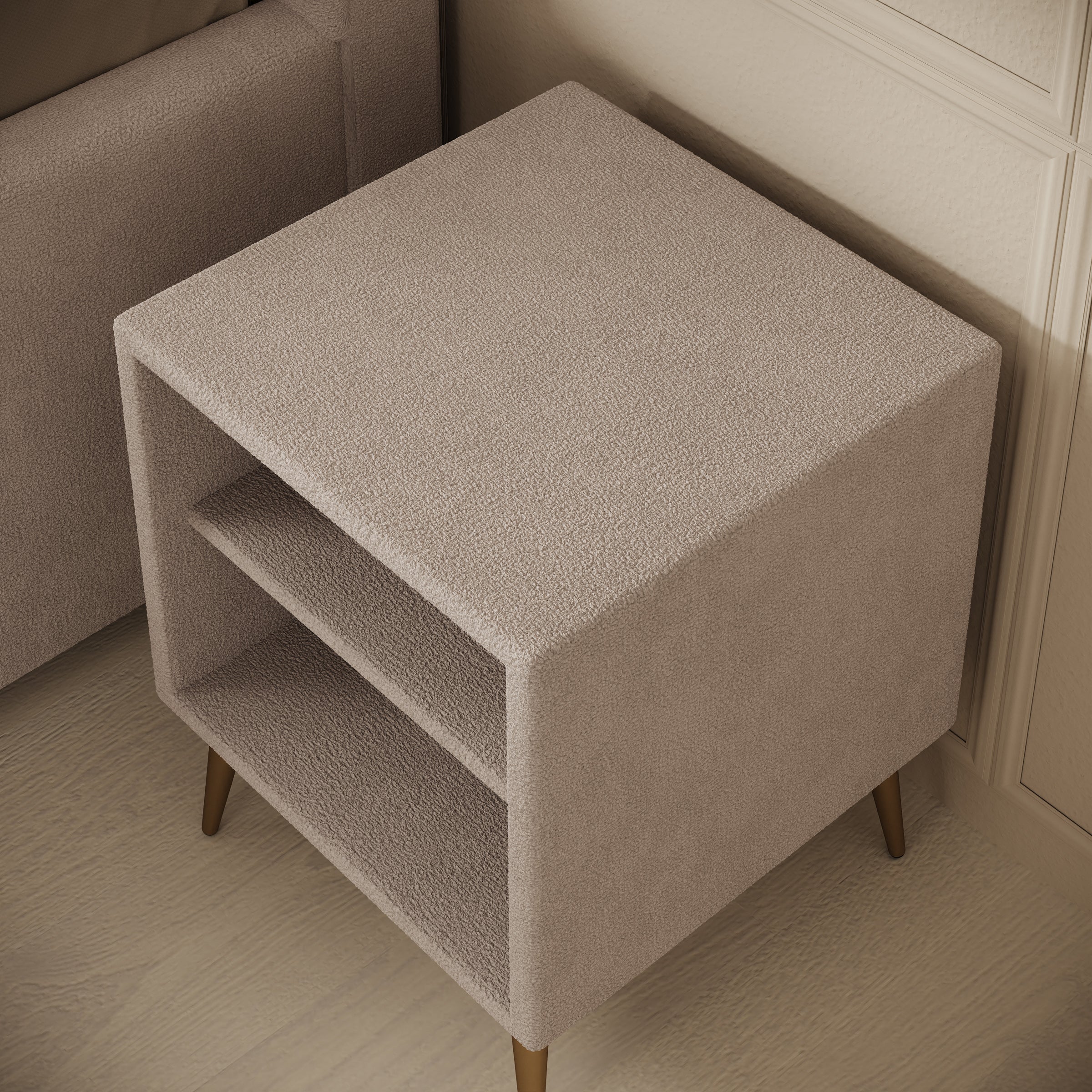 Bavira - Nachtkastje - Stof beige - 41x41x54 cm