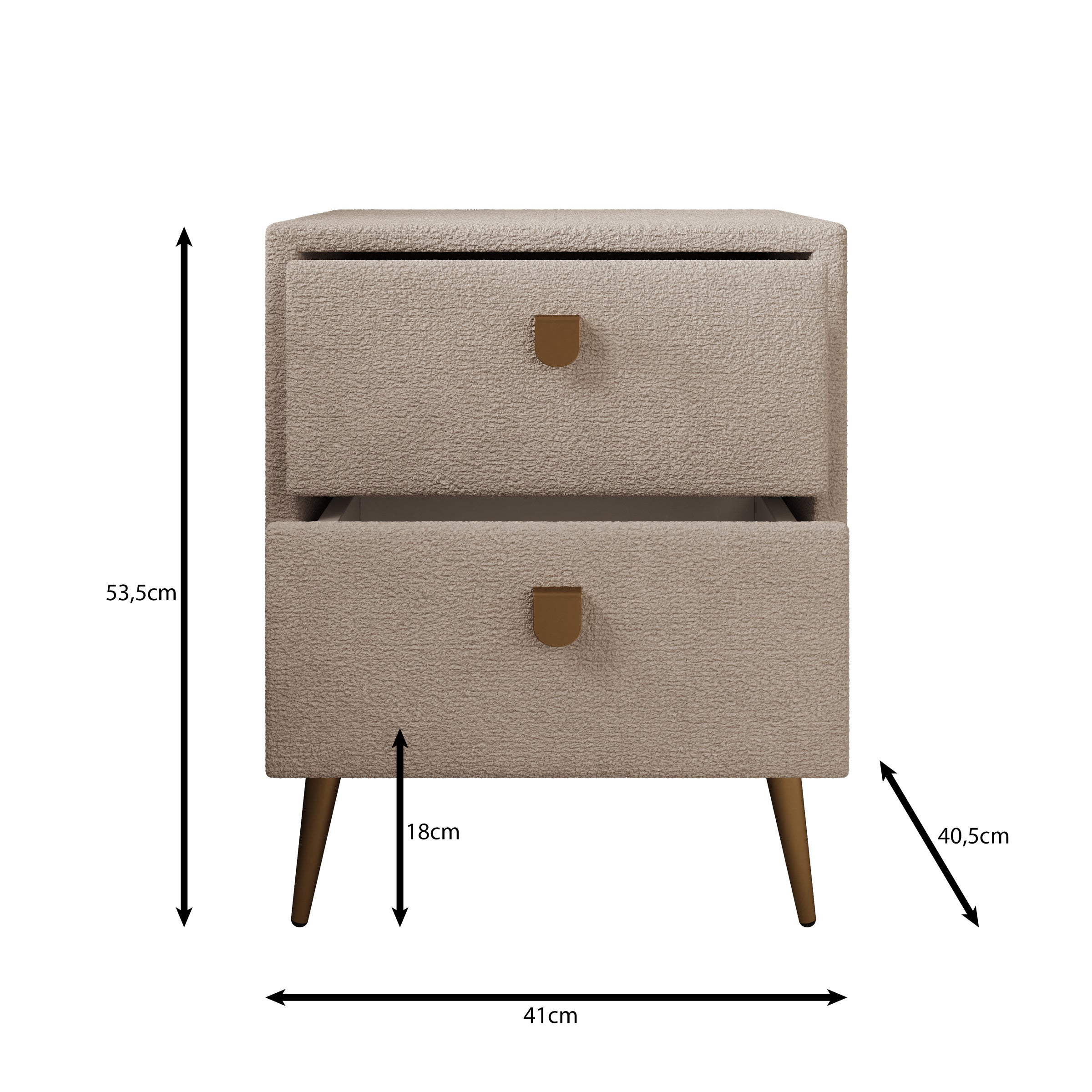 Bavira - Nachtkastje met lades - Stof beige - 41x41x54 cm