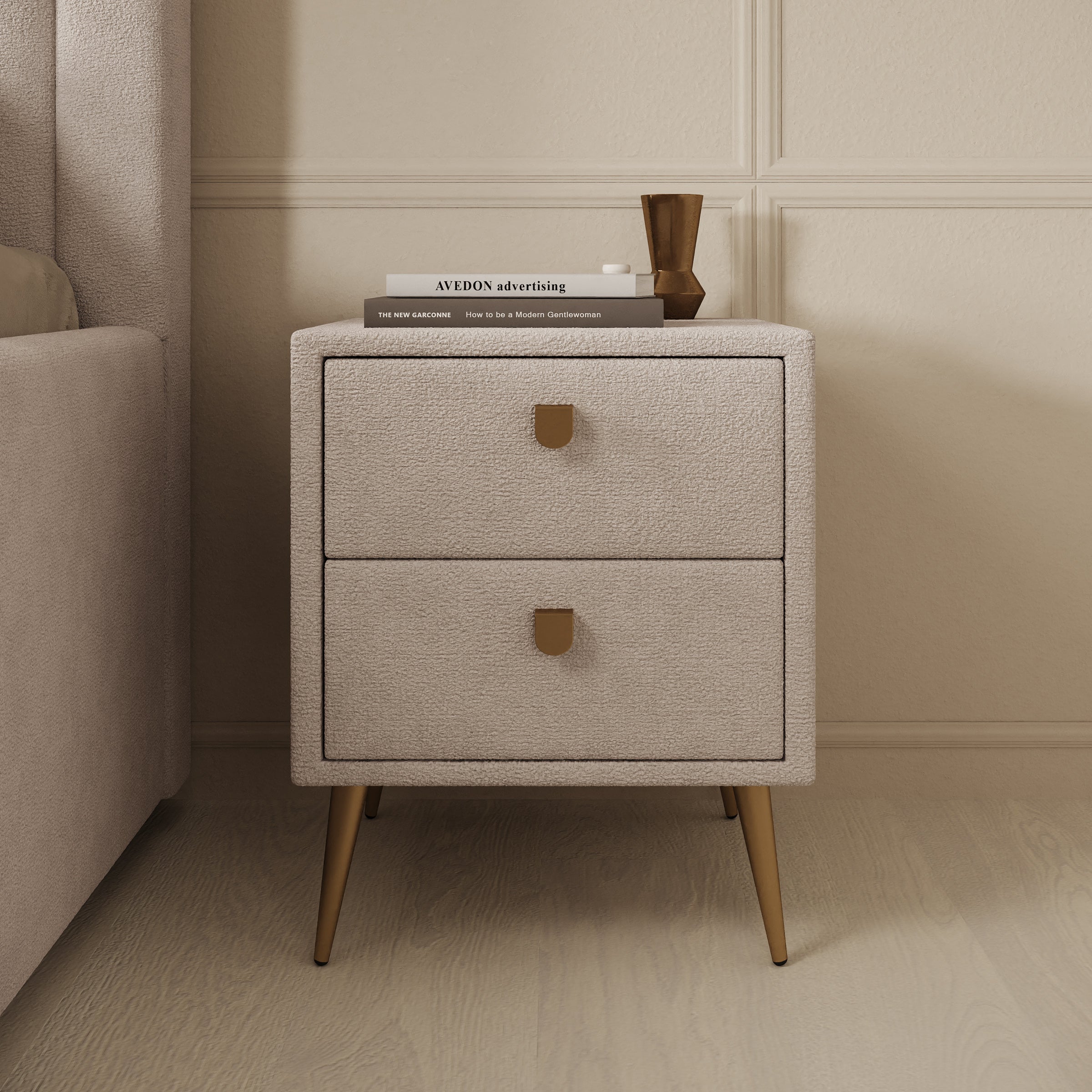 Bavira - Nachtkastje met lades - Stof beige - 41x41x54 cm
