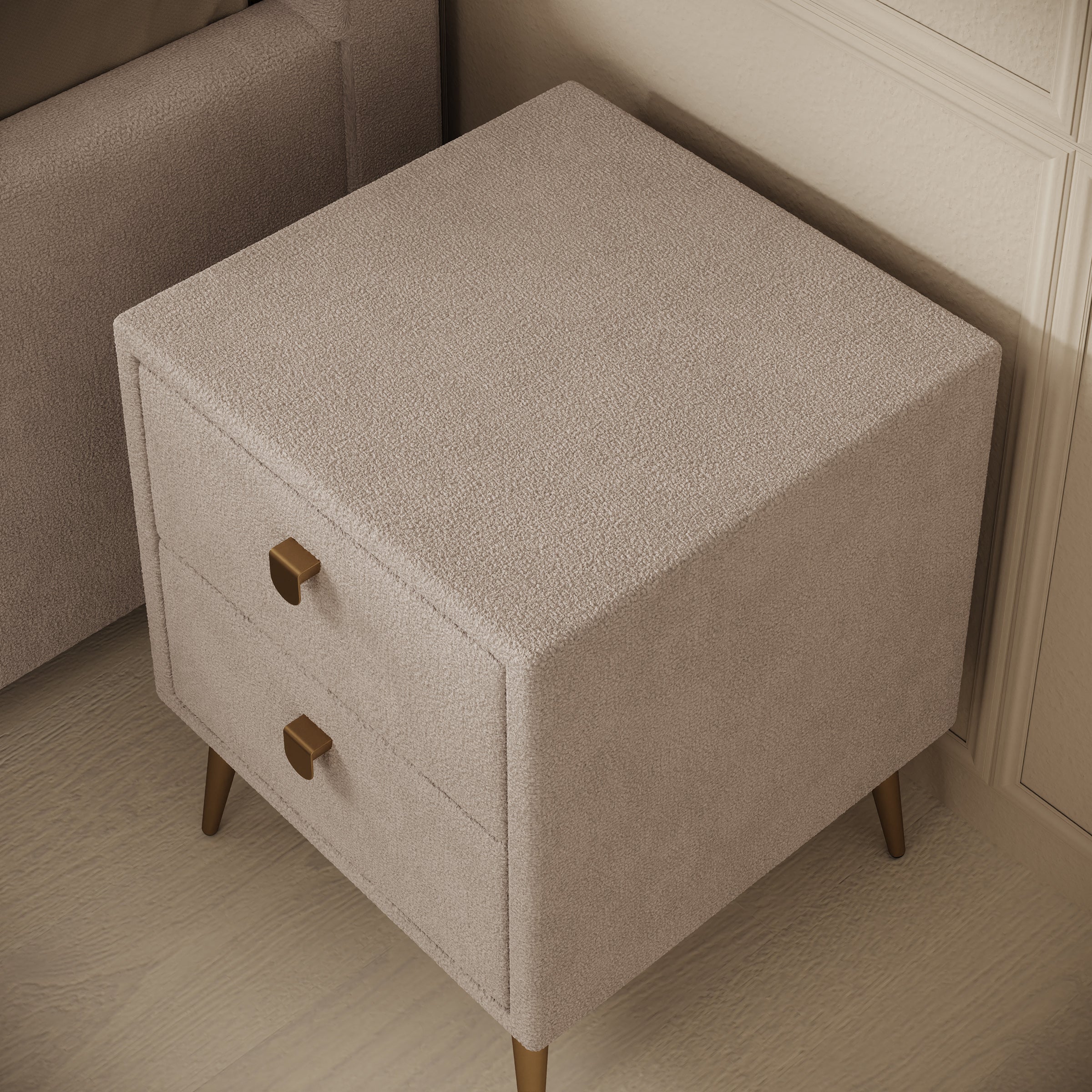 Bavira - Nachtkastje met lades - Stof beige - 41x41x54 cm