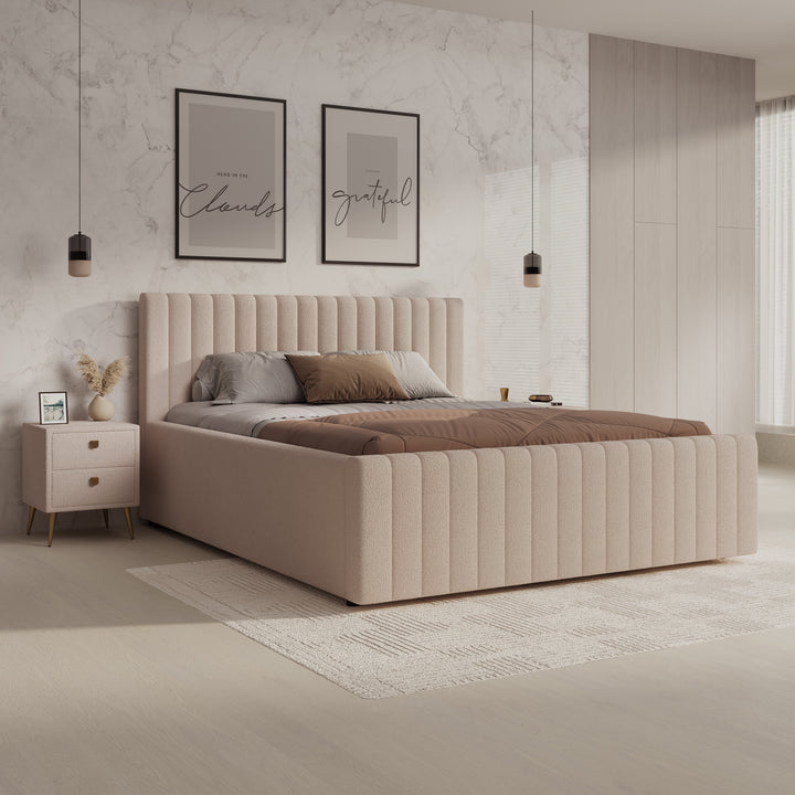 Bavira - Tweepersoonsbed - Stof beige - 160x200 cm