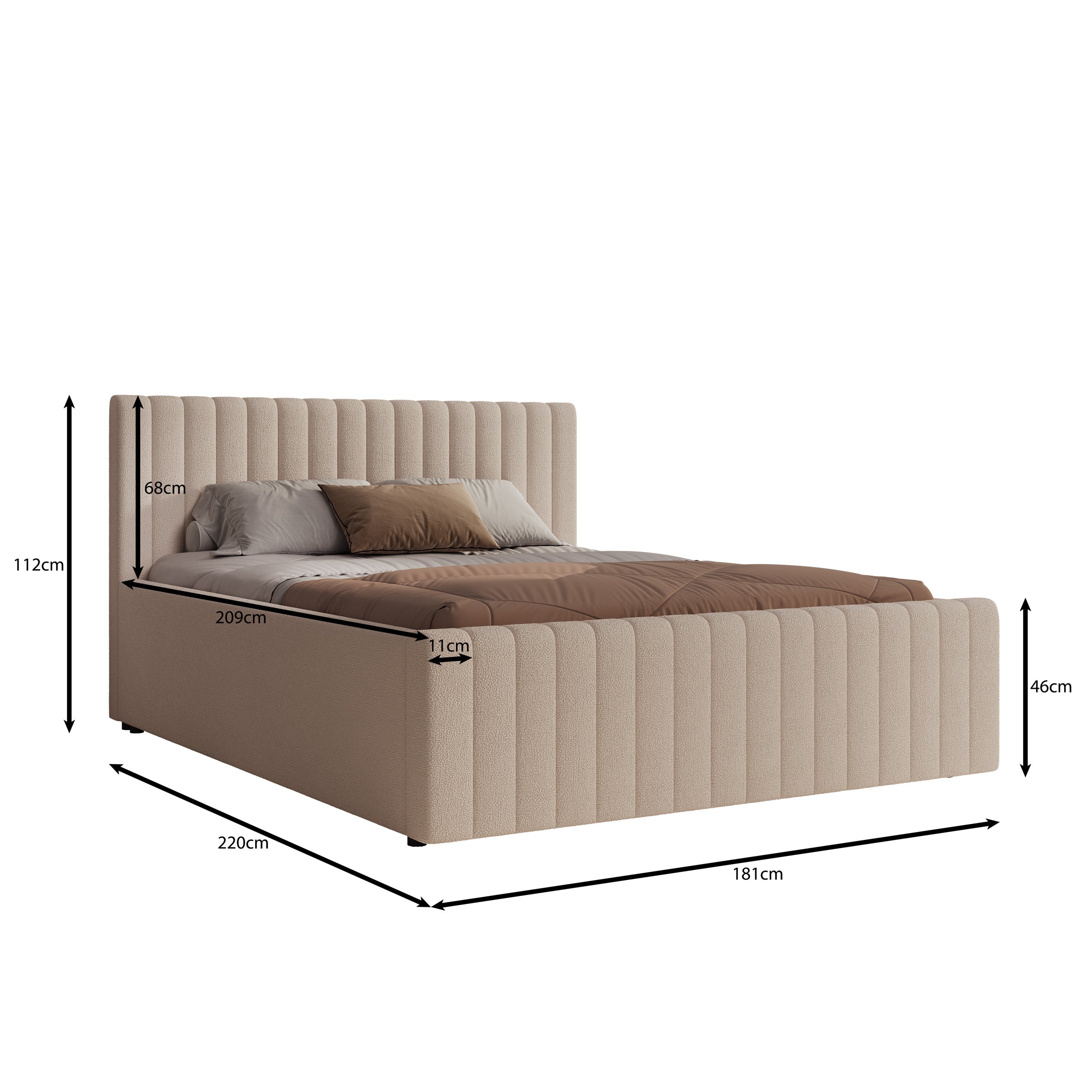 Bavira - Tweepersoonsbed - Stof beige - 160x200 cm