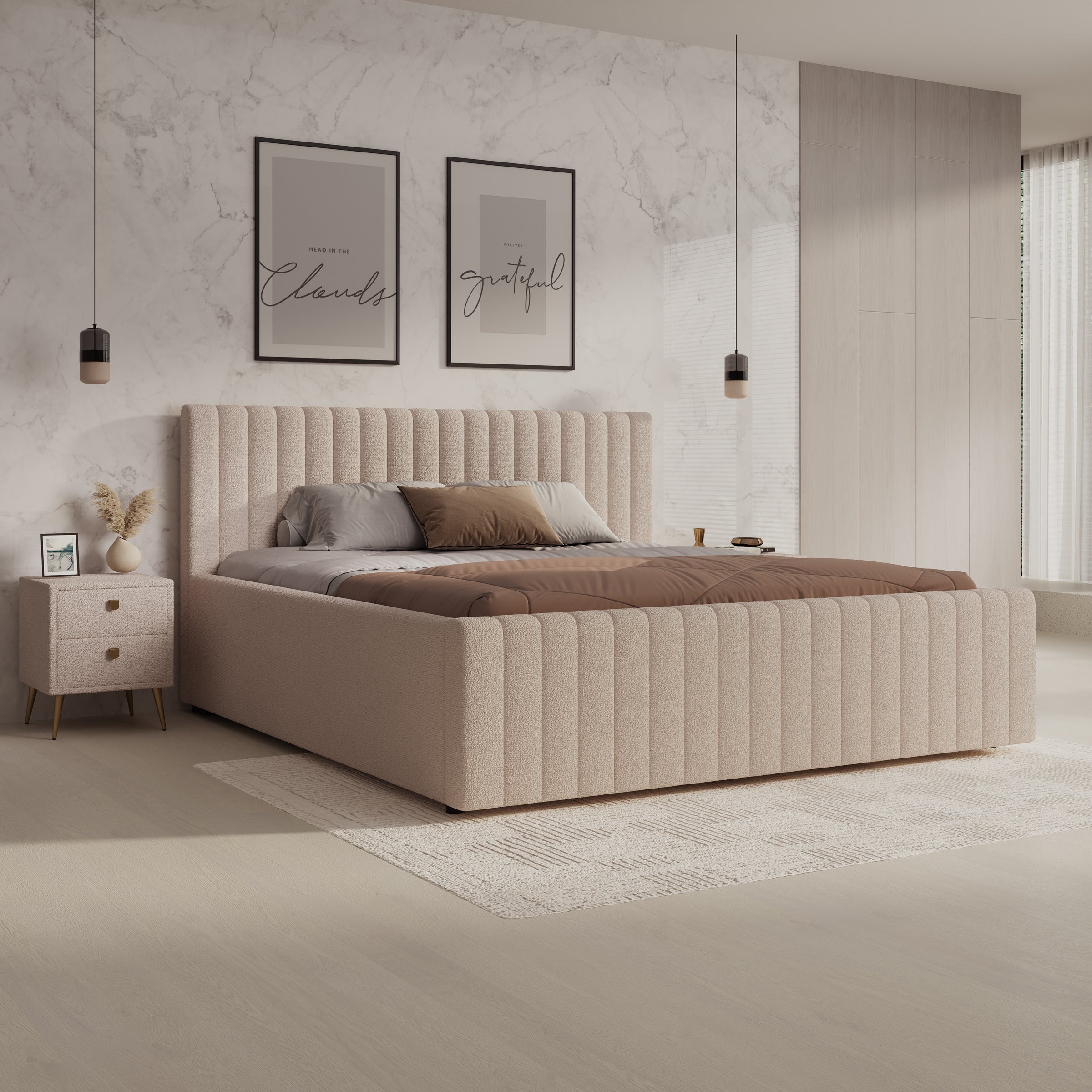 Bavira - Tweepersoonsbed - Stof beige - 180x200 cm