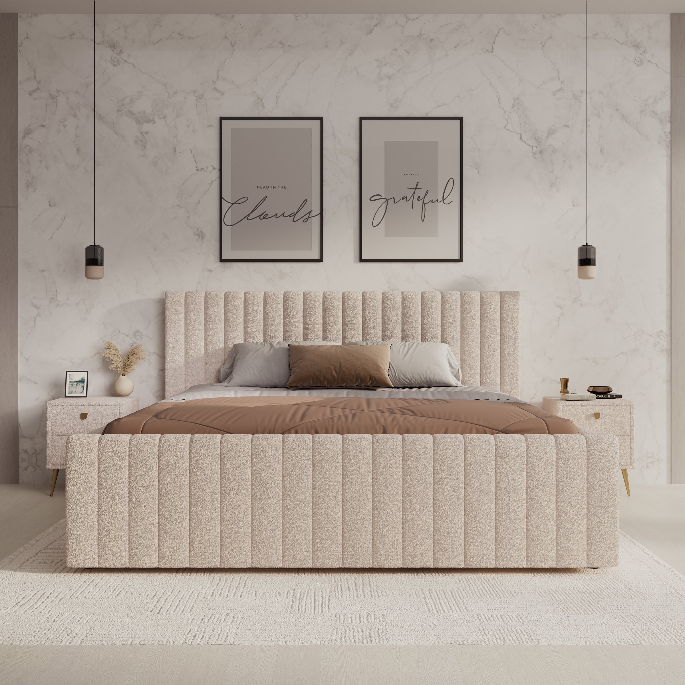 Bavira - Tweepersoonsbed - Stof beige - 180x200 cm