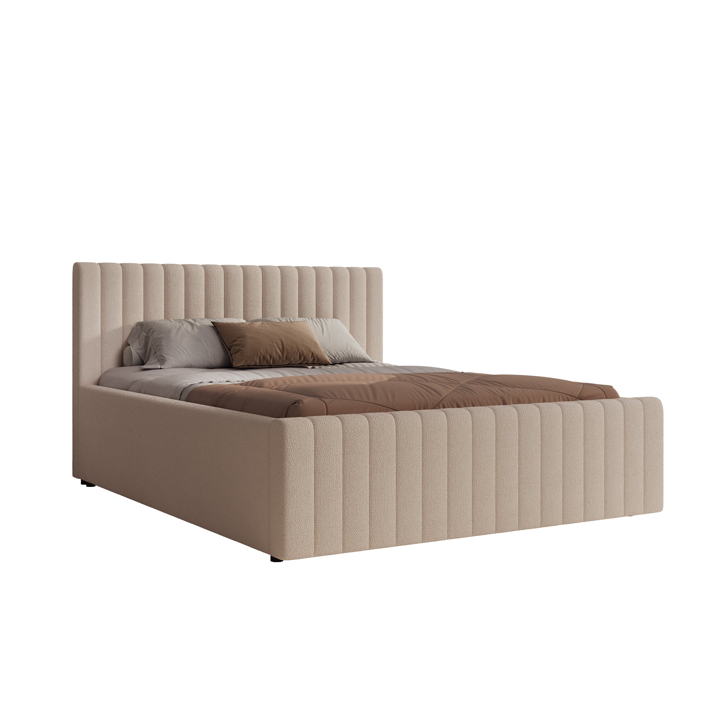 Bavira - Tweepersoonsbed met opbergruimte - Stof beige - 160x200 cm